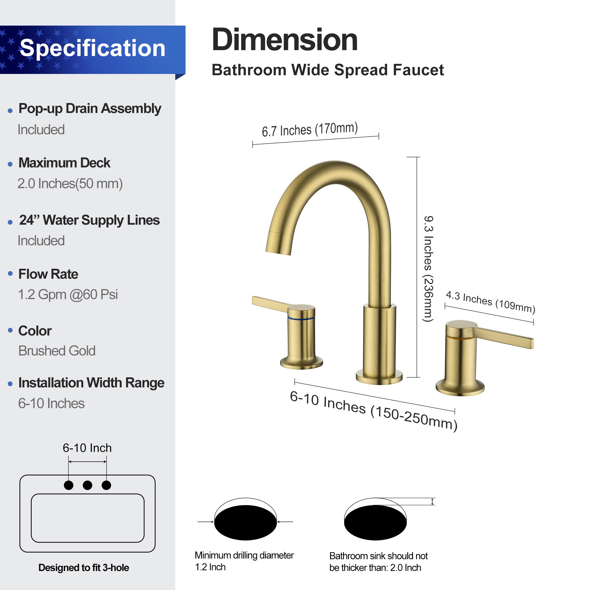 Widespread Faucet 2-handle Bathroom Faucet with Drain Assembly RX5401