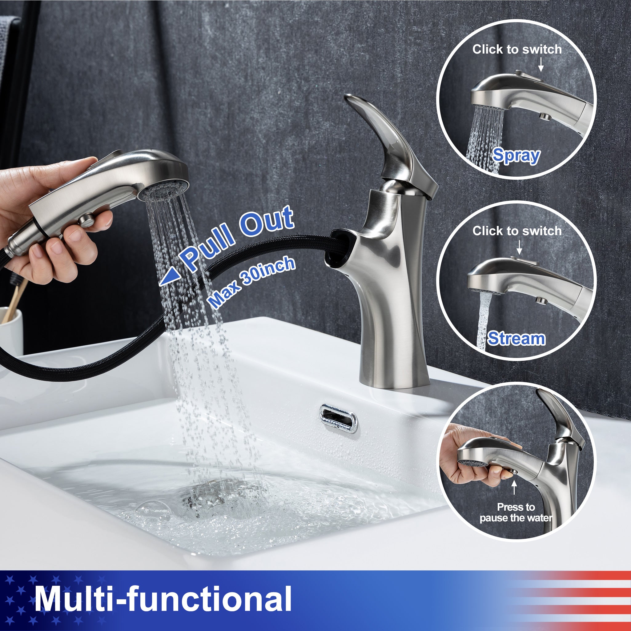 Single Handle Bathroom Faucet Multi-functional 