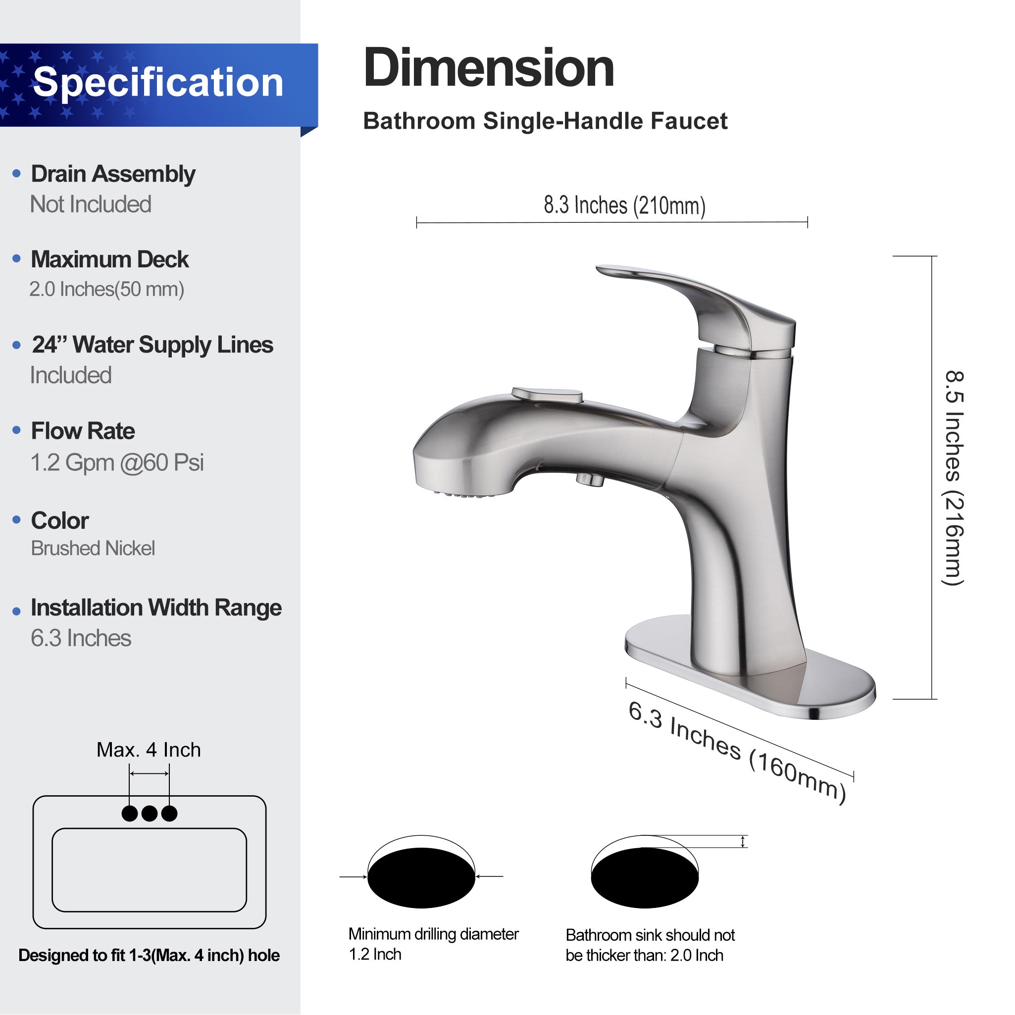 Single Handle Bathroom Faucet Specifications