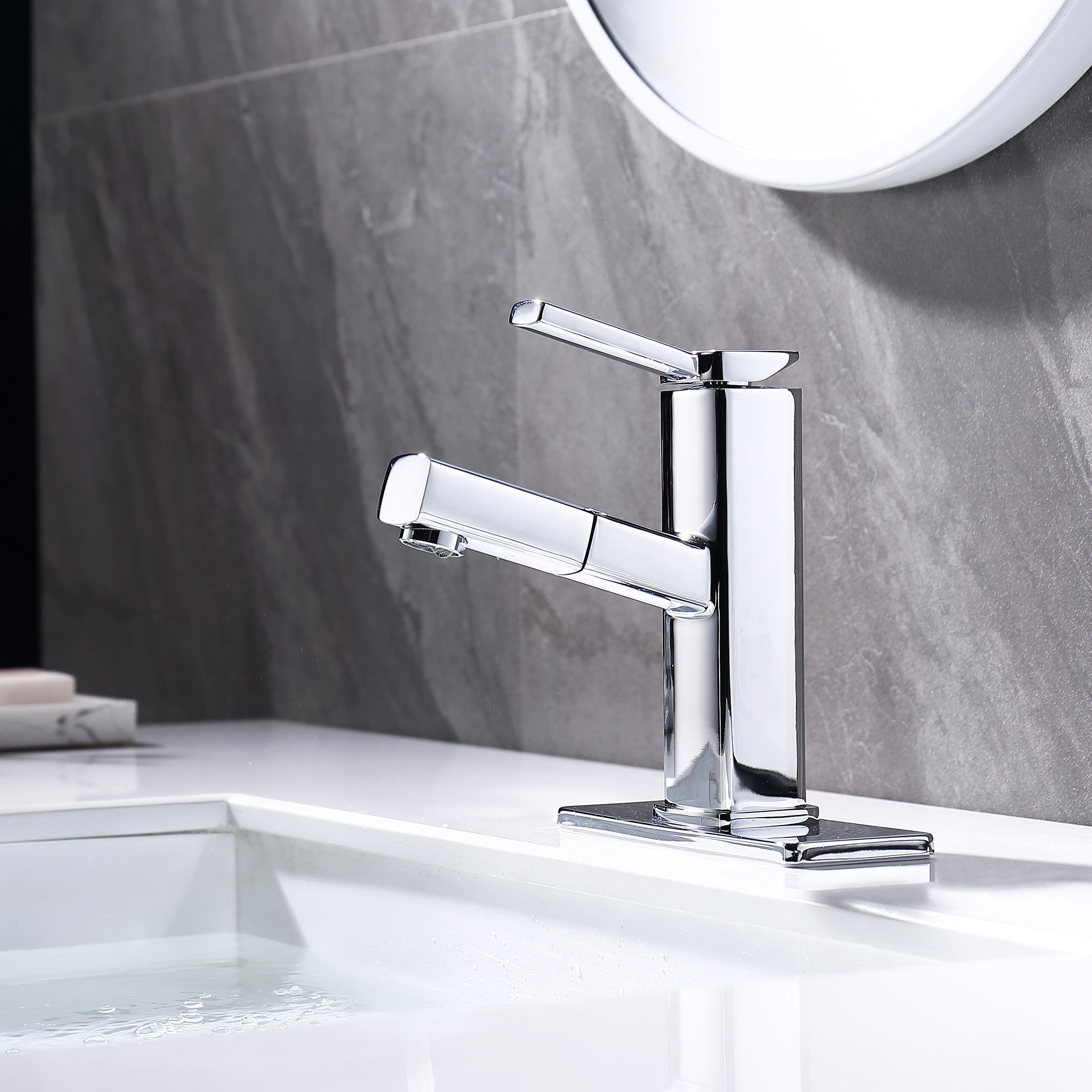 Single-Handle Pull-Out Bathroom Faucet RX5801 Silver Finishing 