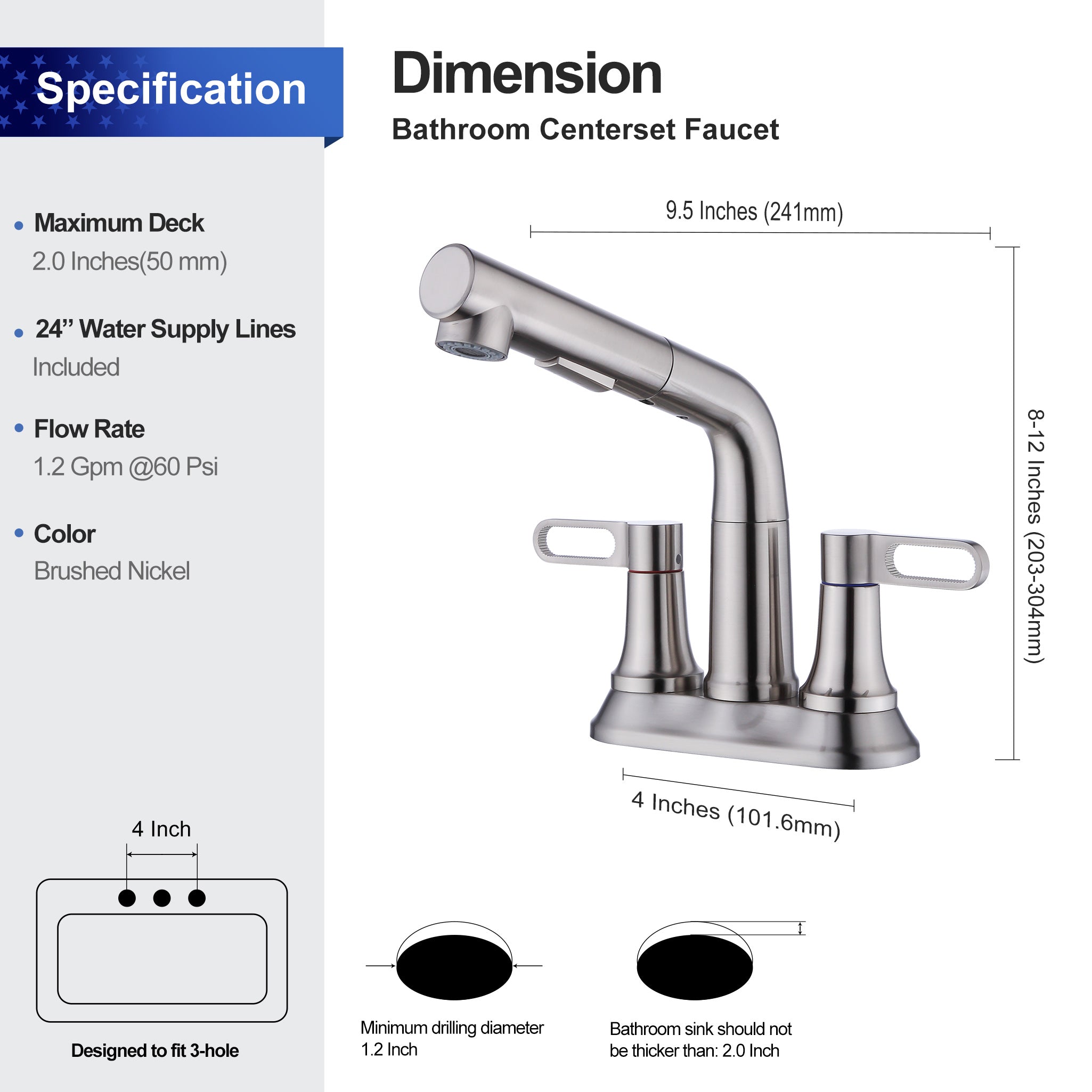 Pull-Out Faucet Dimensions