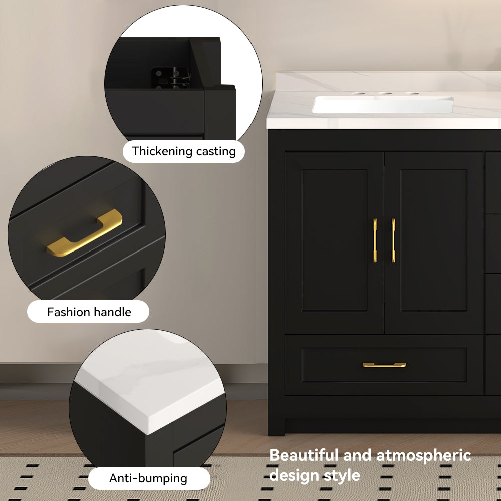 60" Freestanding Bathroom Vanity with Storage, Soft-Close Doors & Drawers, Matte Black