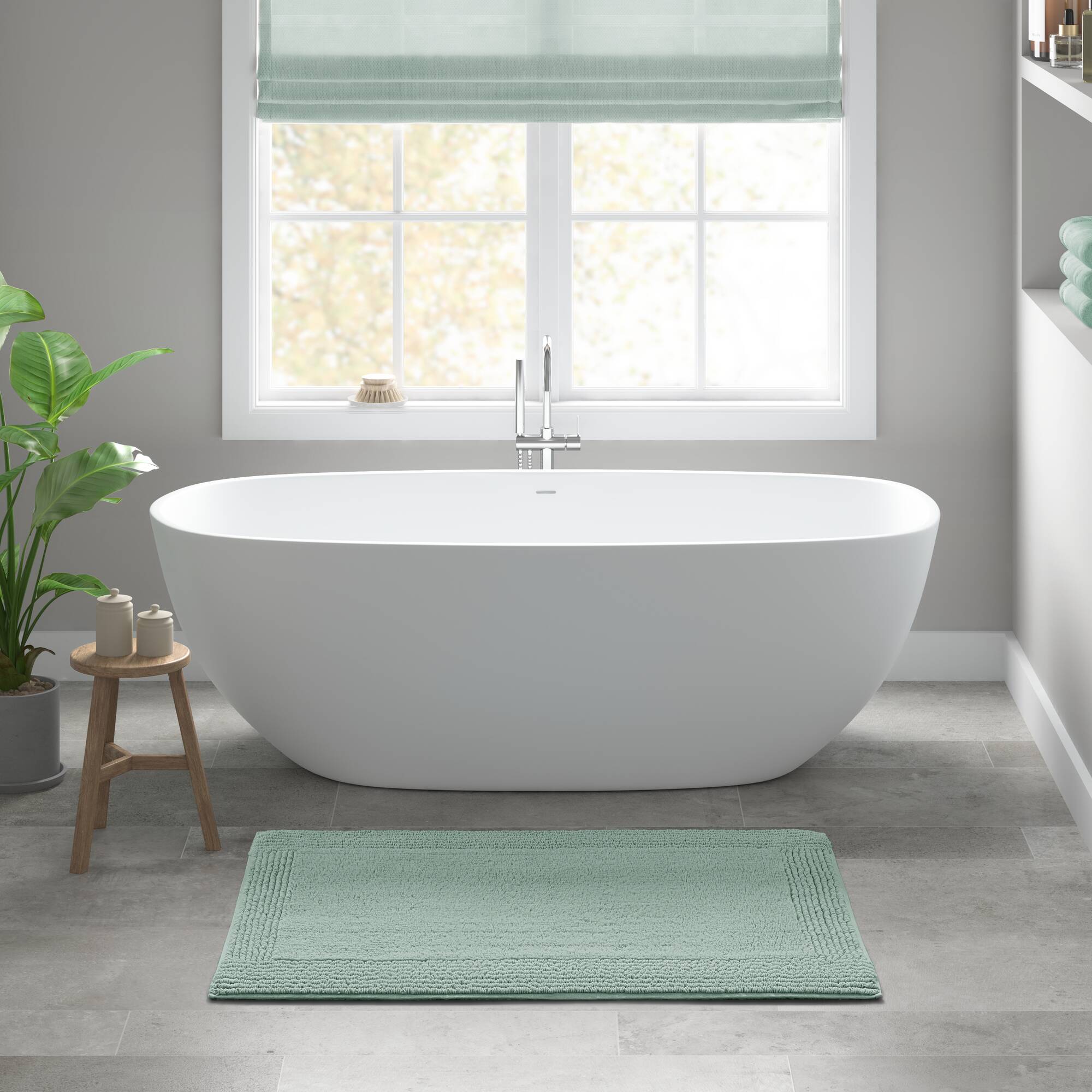 Rainlex 17" x 24" Reversible Cotton Bath Rug, Green