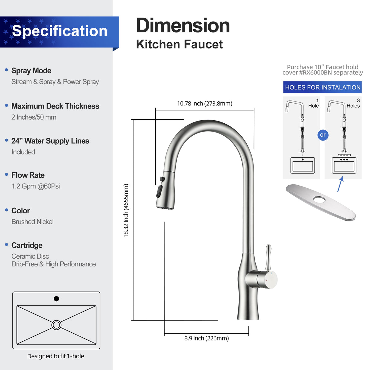 RAINLEX Single-Handle Pull-Down Kitchen Faucet (S6020)