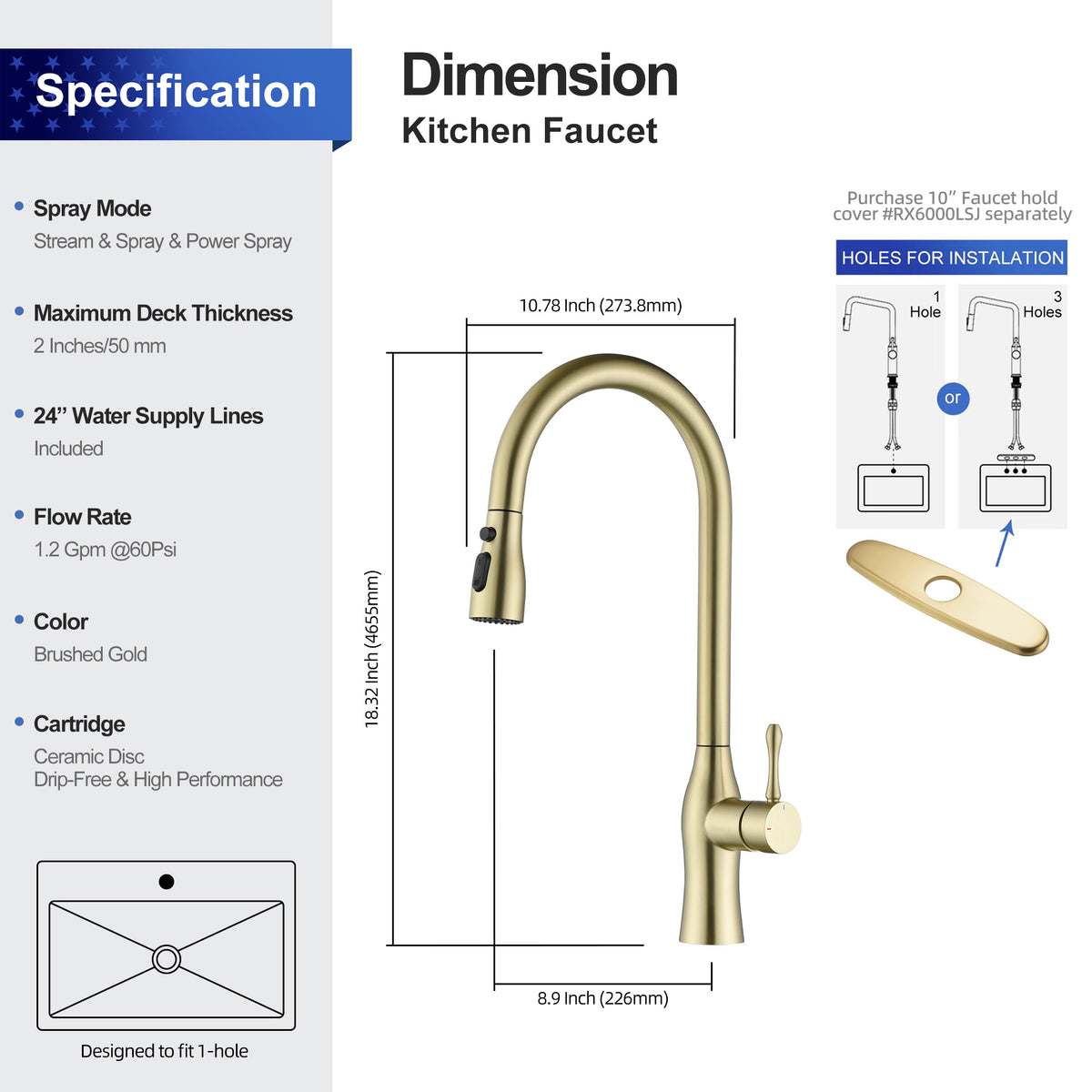 RAINLEX Single-Handle Pull-Down Kitchen Faucet (S6020)