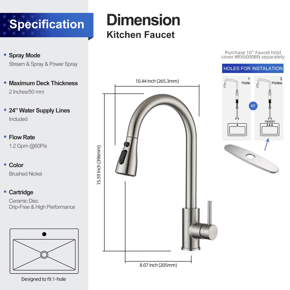 RAINLEX Single-Handle Pull-Down Kitchen Faucet (S6087)