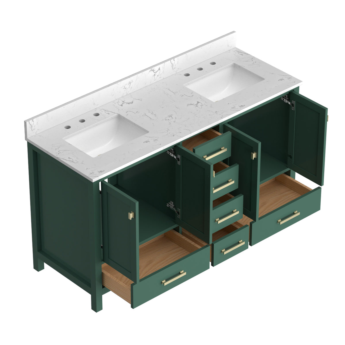 RAINLEX 60 in. Freestanding Double Sink Bathroom Vanity, Solid Wood