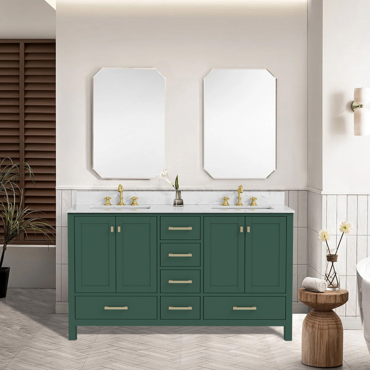 RAINLEX 60 in. Freestanding Double Sink Bathroom Vanity, Solid Wood