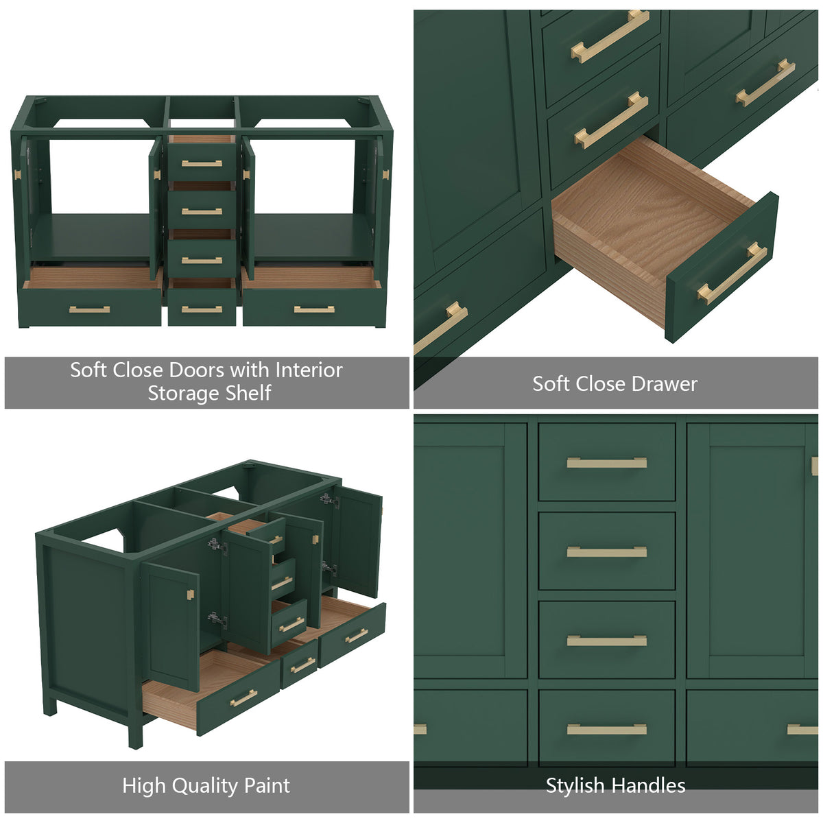 RAINLEX 60 in. Freestanding Double Sink Bathroom Vanity, Solid Wood