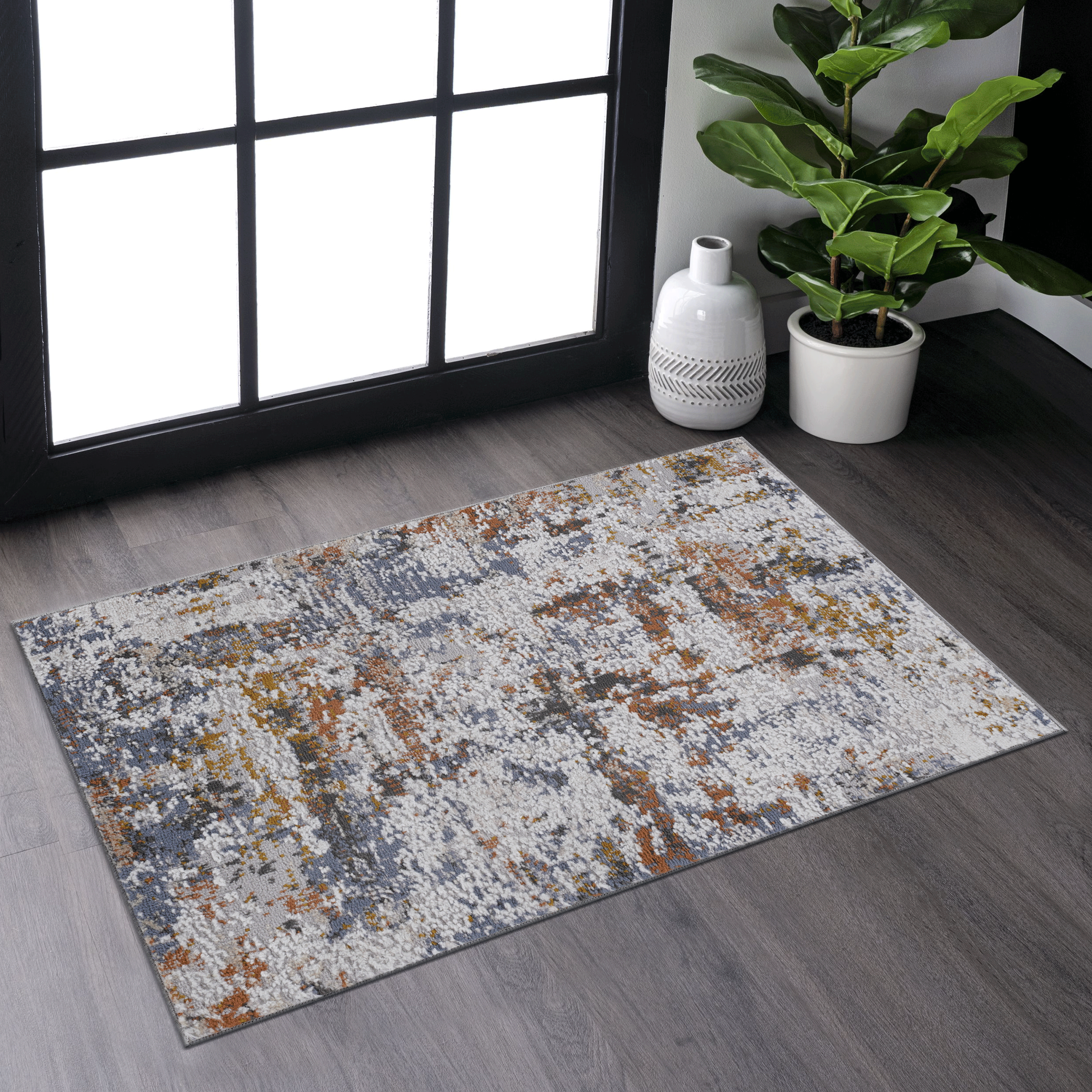 Rainlex 2X3 Ivory/Blue/Traditional Non-Shedding Living Room Bedroom Dining Home Office Stylish and Stain Resistant Area Rug