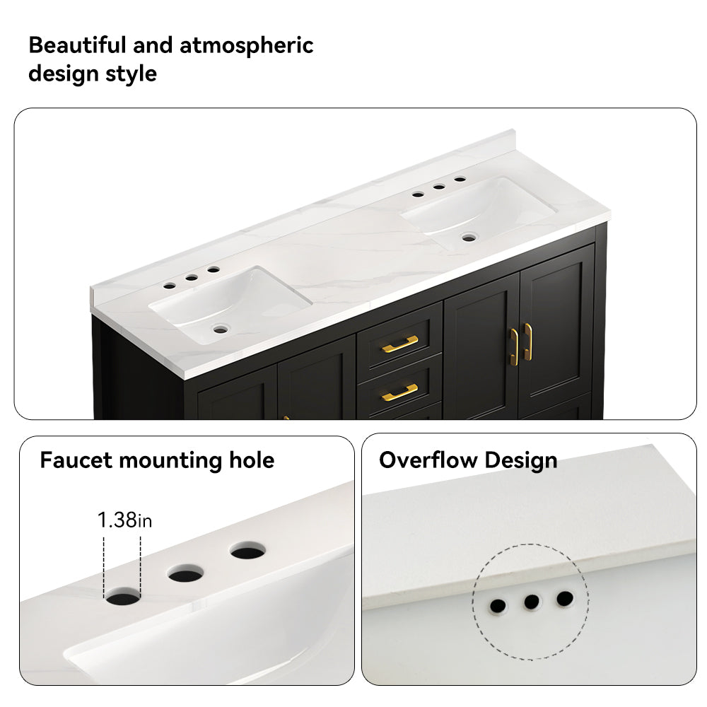 60" Freestanding Bathroom Vanity with Storage, Soft-Close Doors & Drawers, Matte Black