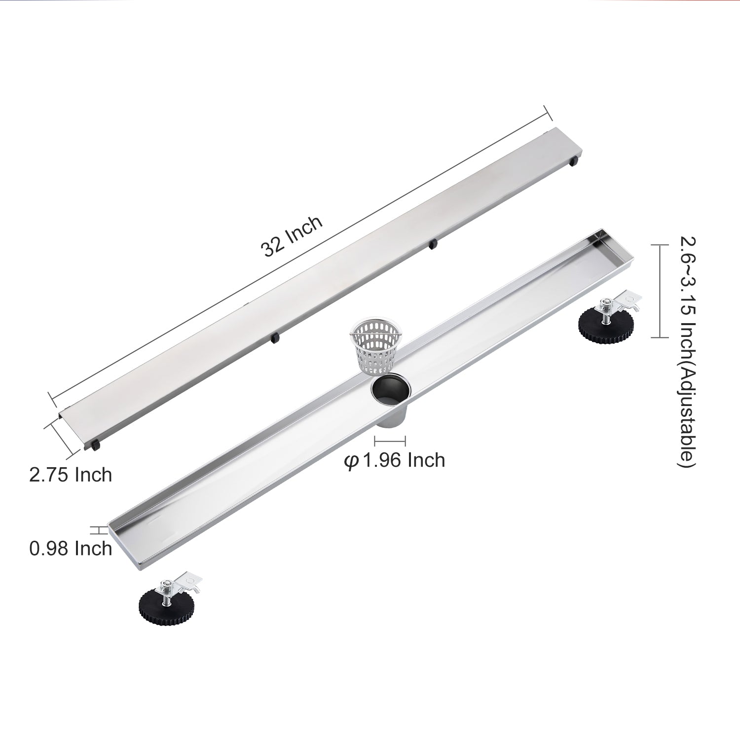 Drain de douche à grille linéaire de 32 po de largeur RX7001-32