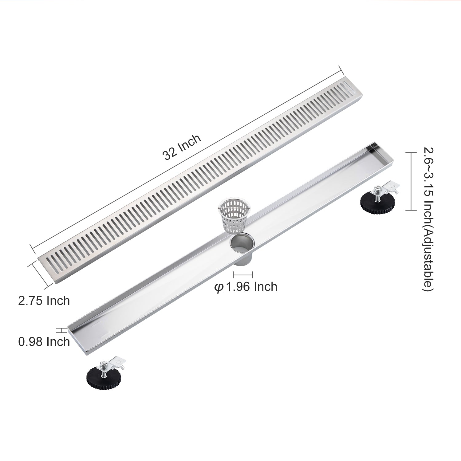 Drain de douche à grille linéaire de 32 po de largeur RX7002-32