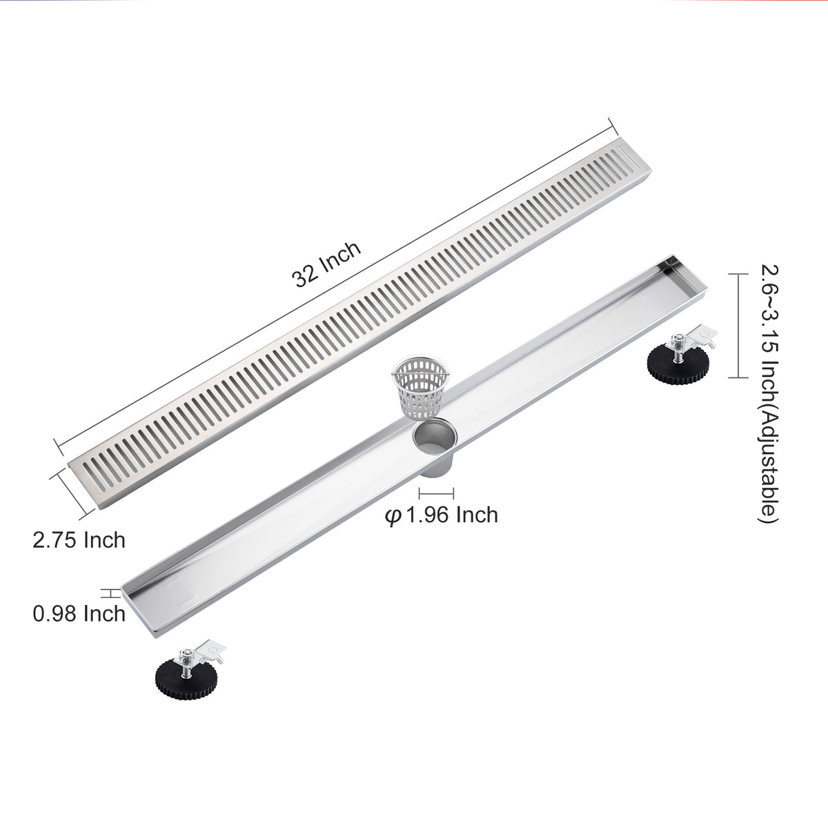RAINLEX 32 in. Linear Grid Shower Drain in Brushed Nickel