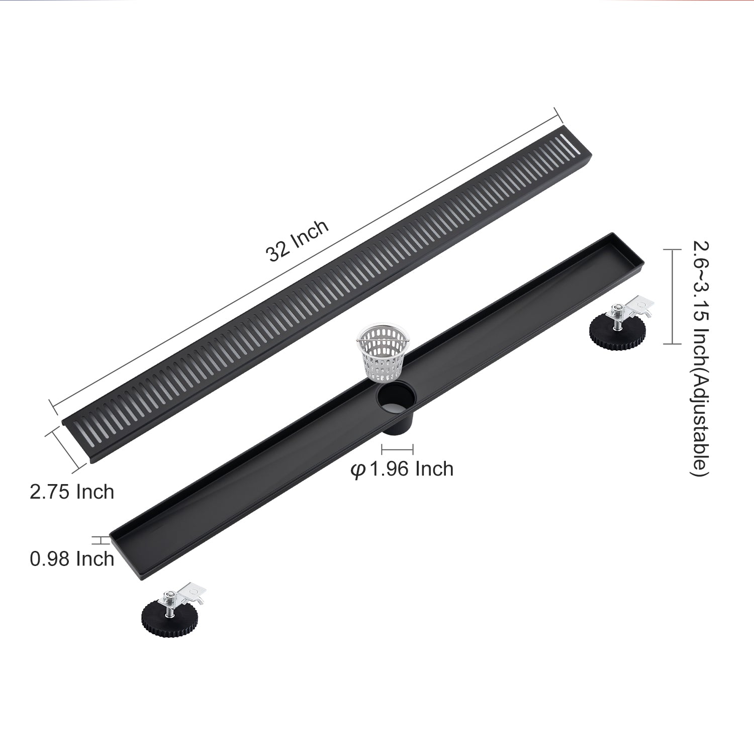 Drain de douche à grille linéaire de 32 po de largeur RX7002-32