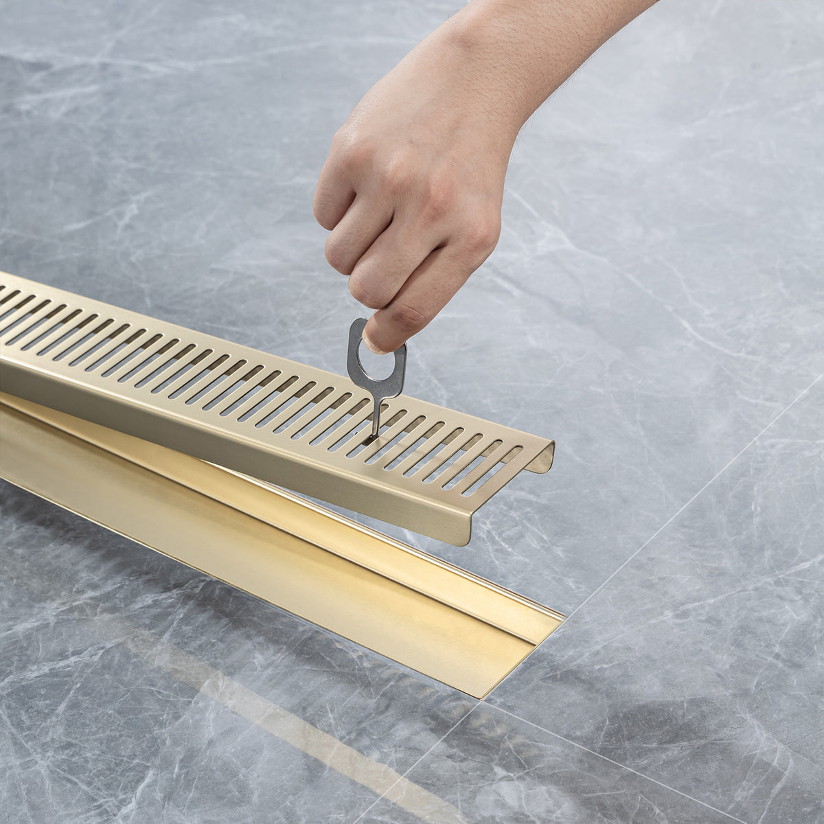 RAINLEX 32 in. Linear Grid Shower Drain in Brushed Nickel