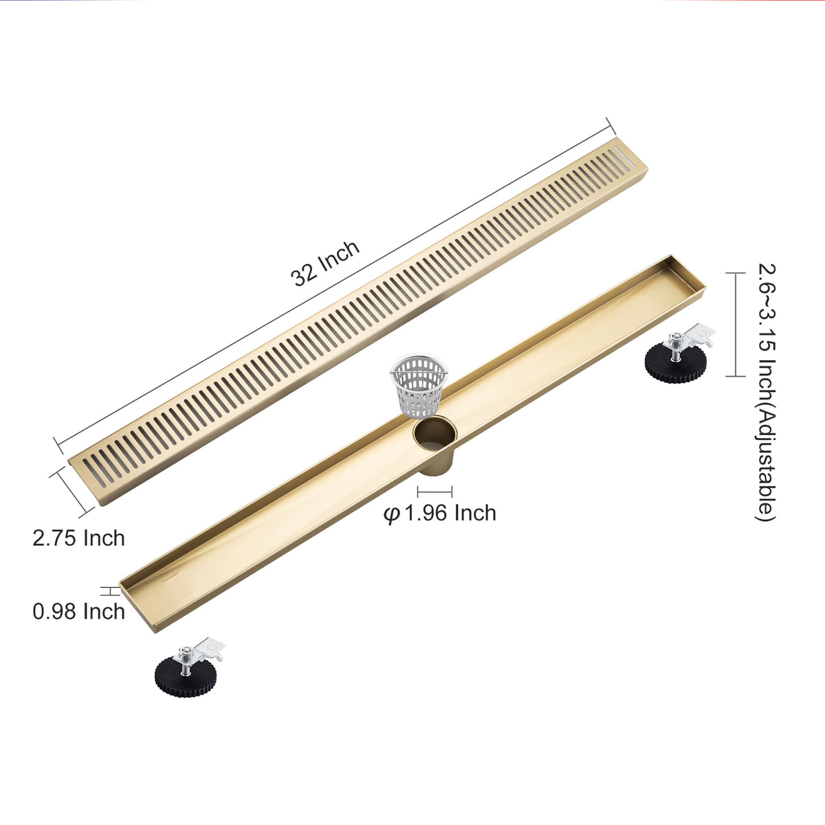 RAINLEX 32 in. Linear Grid Shower Drain in Brushed Nickel