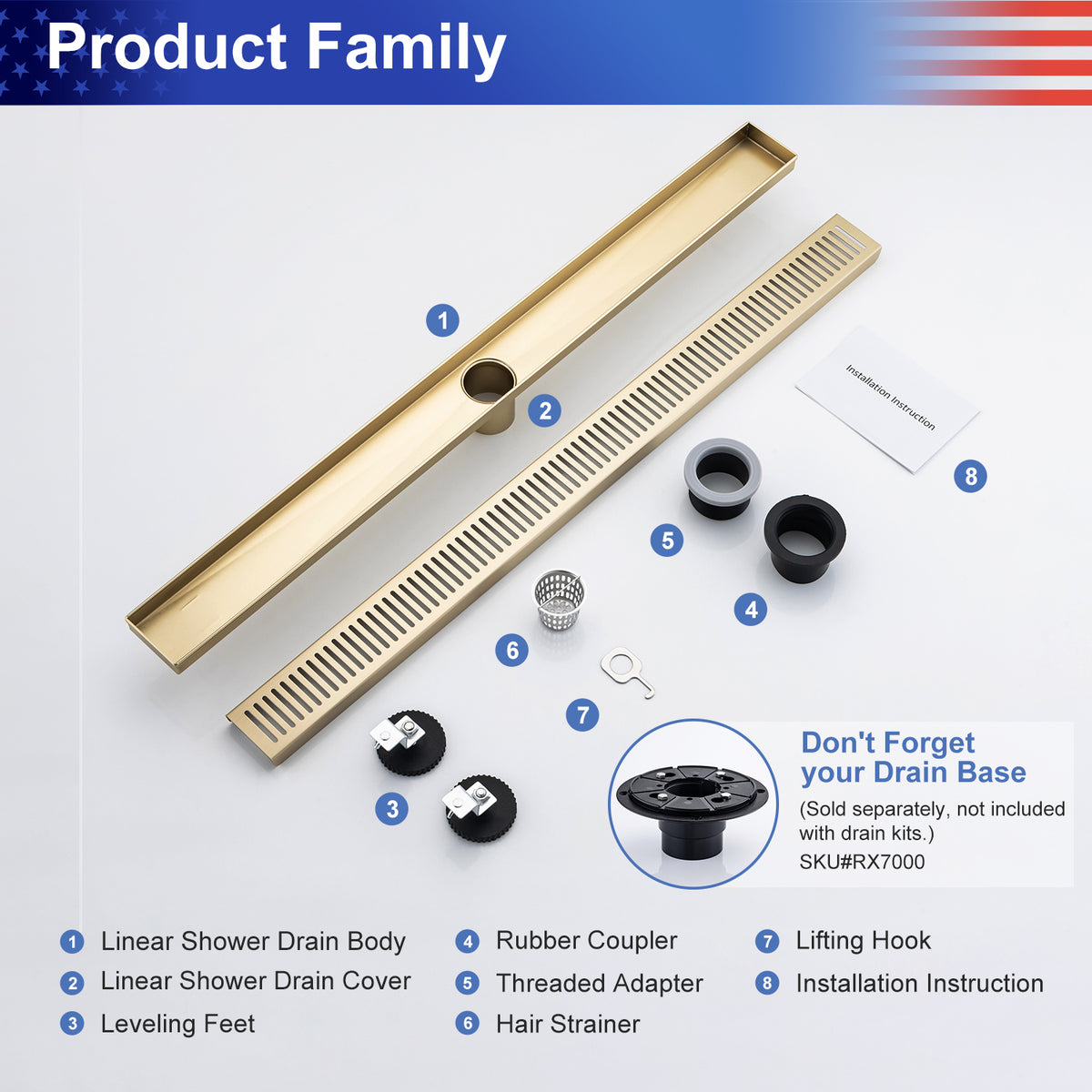 RAINLEX 32 in. Linear Grid Shower Drain in Brushed Nickel
