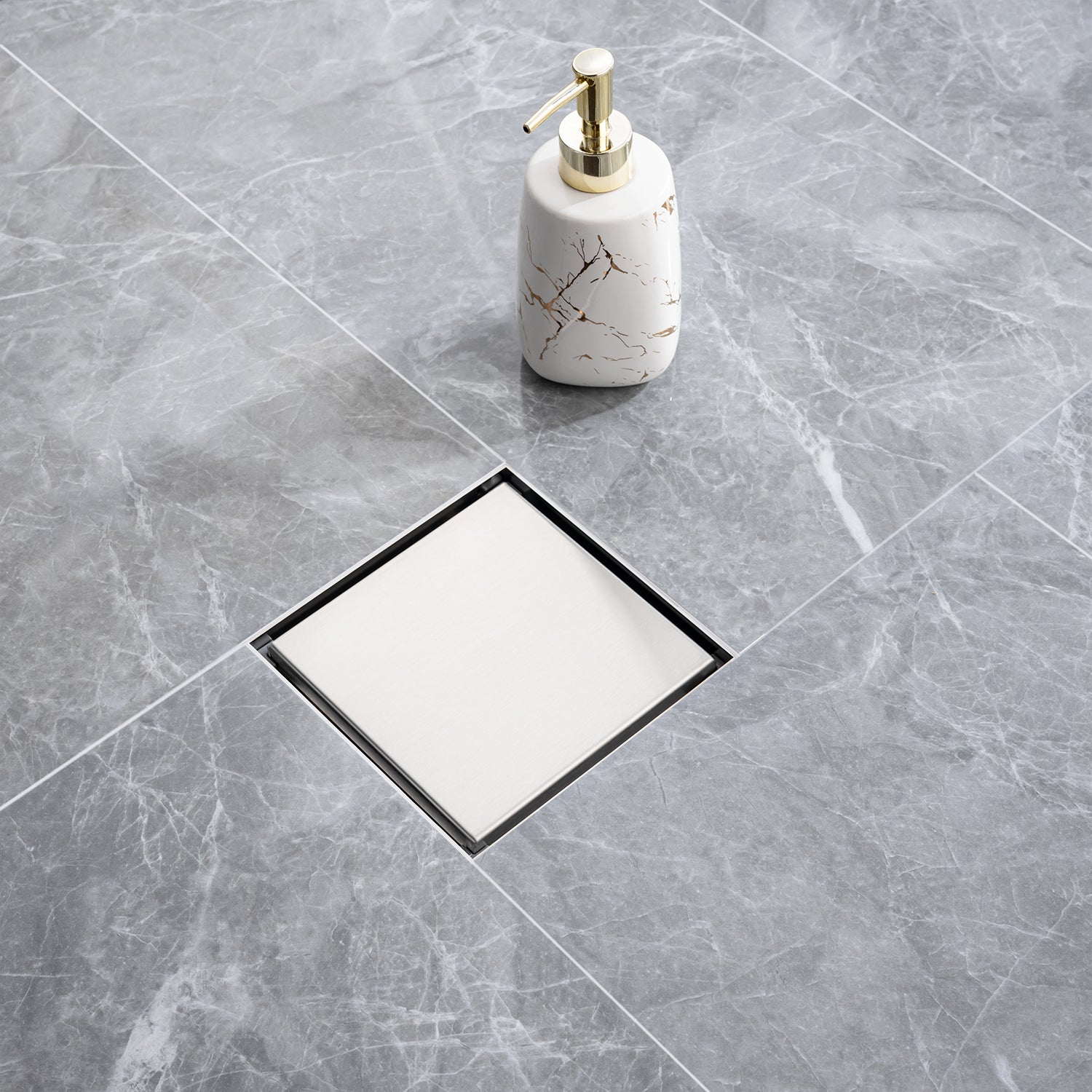 6" Square Grid Shower Drain, Matte Black