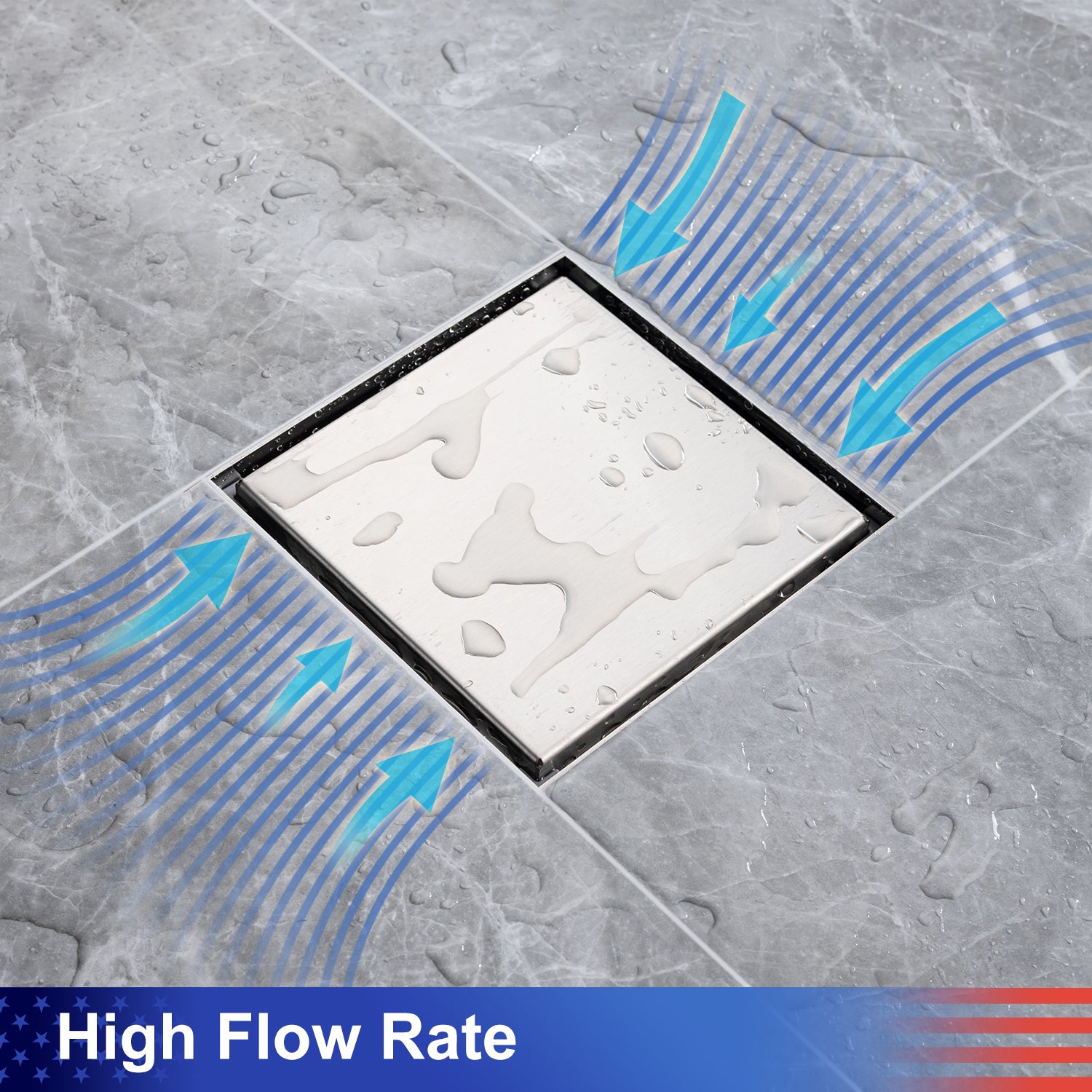 6" Square Grid Shower Drain, Matte Black