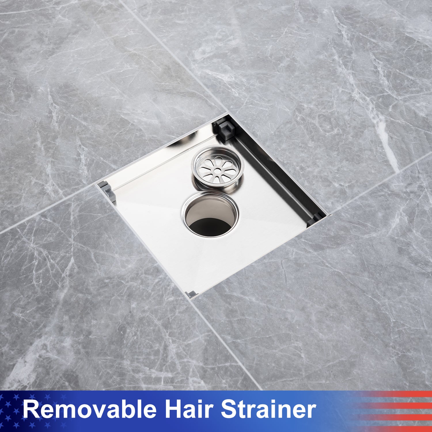 6" Square Grid Shower Drain, Matte Black
