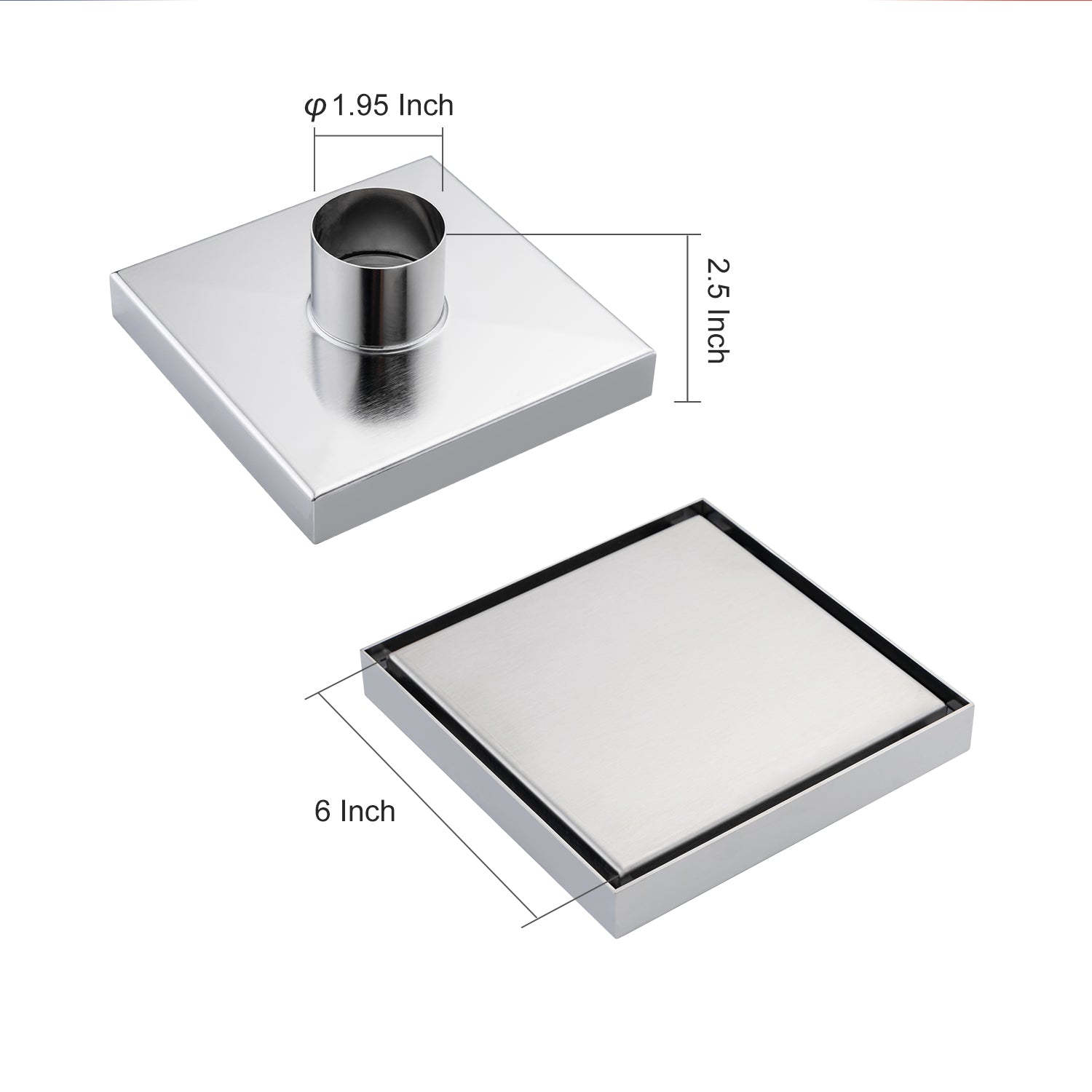 6" Square Grid Shower Drain, Matte Black
