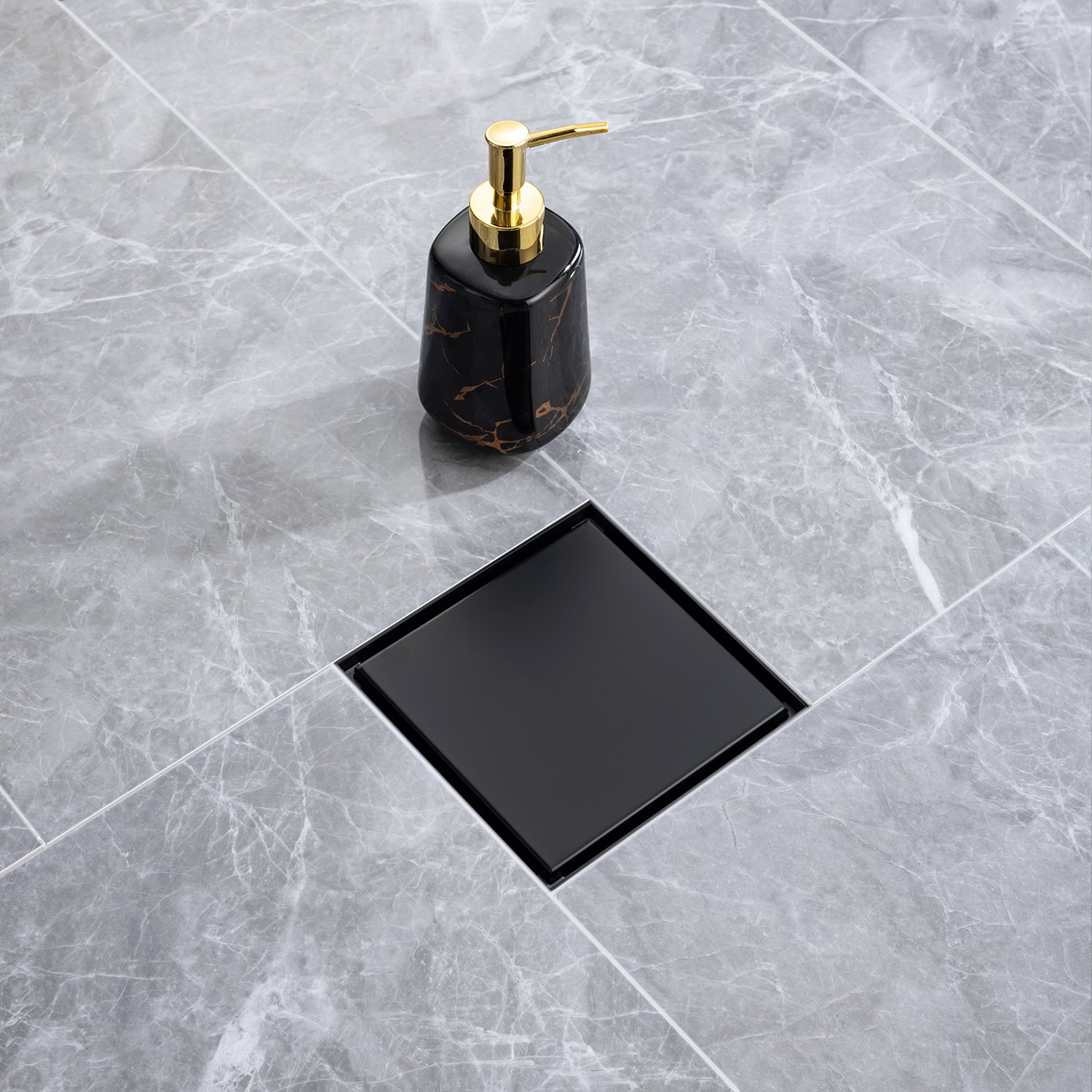 6" Square Grid Shower Drain, Matte Black