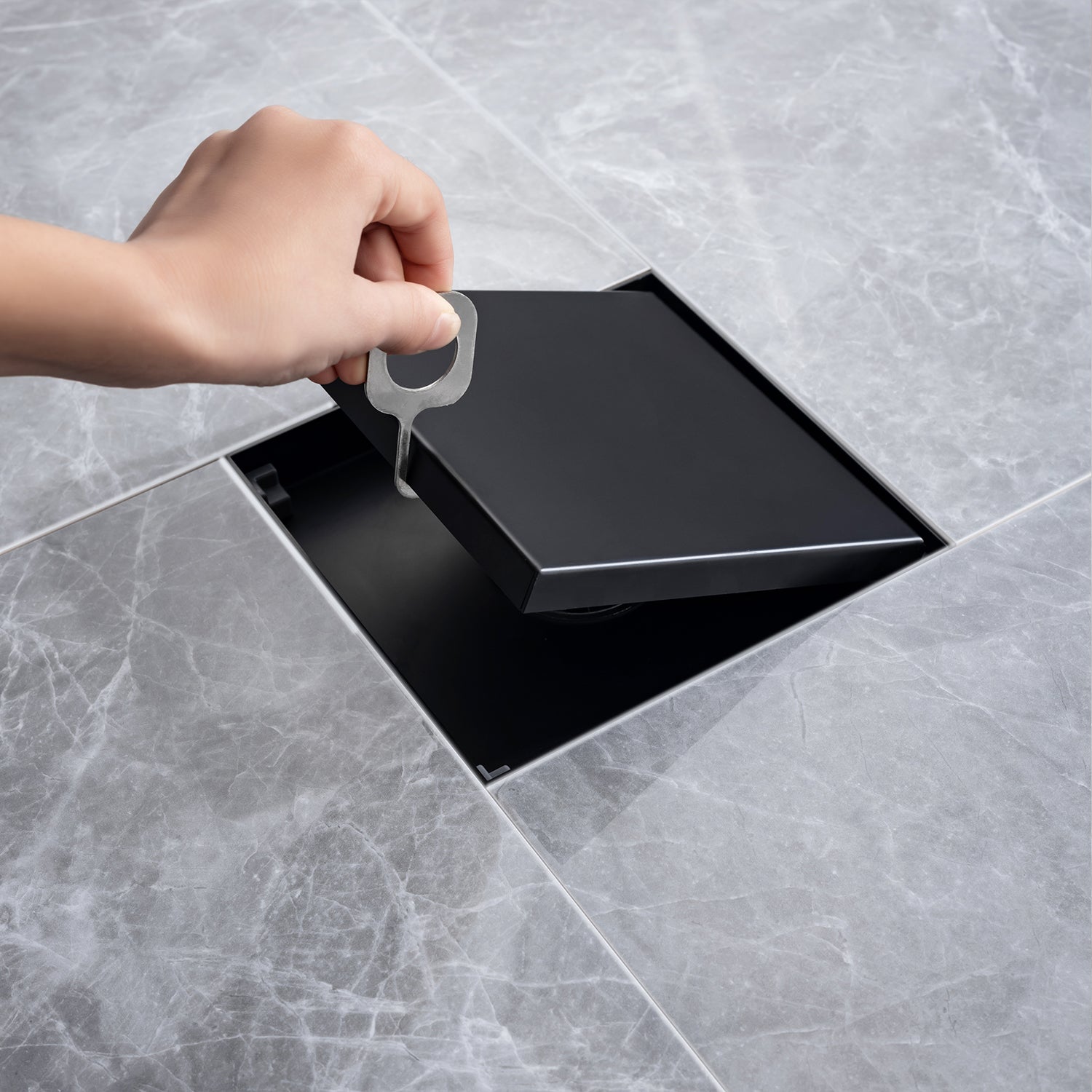 6" Square Grid Shower Drain, Matte Black