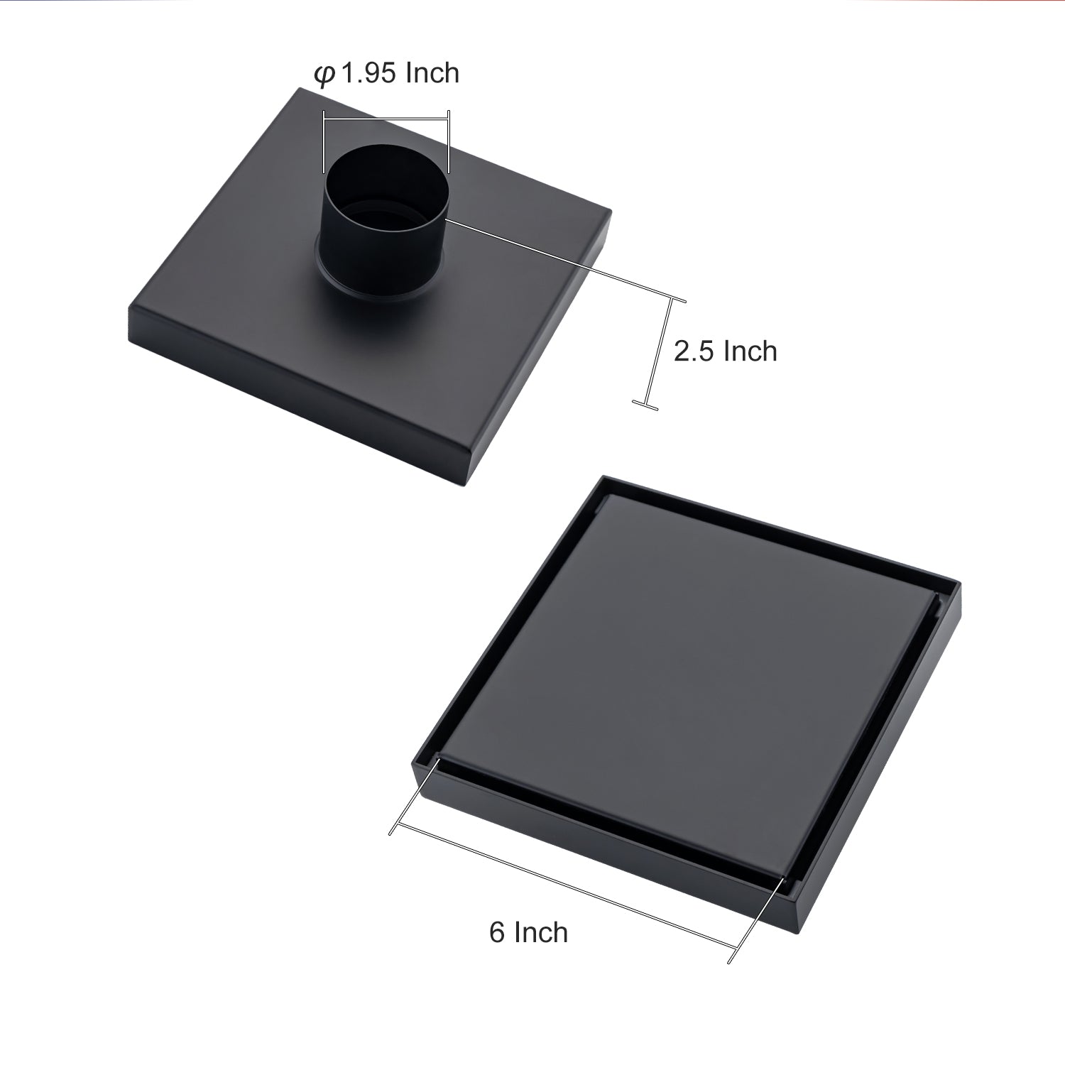 6" Square Grid Shower Drain, Matte Black