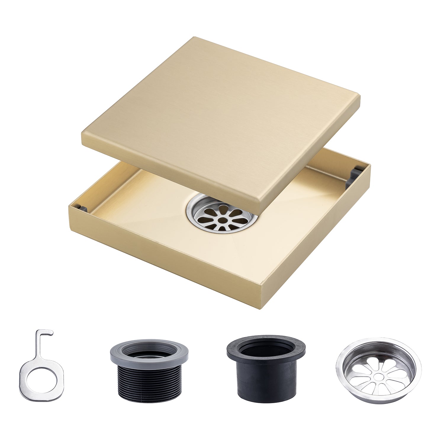 6" Square Grid Shower Drain, Matte Black