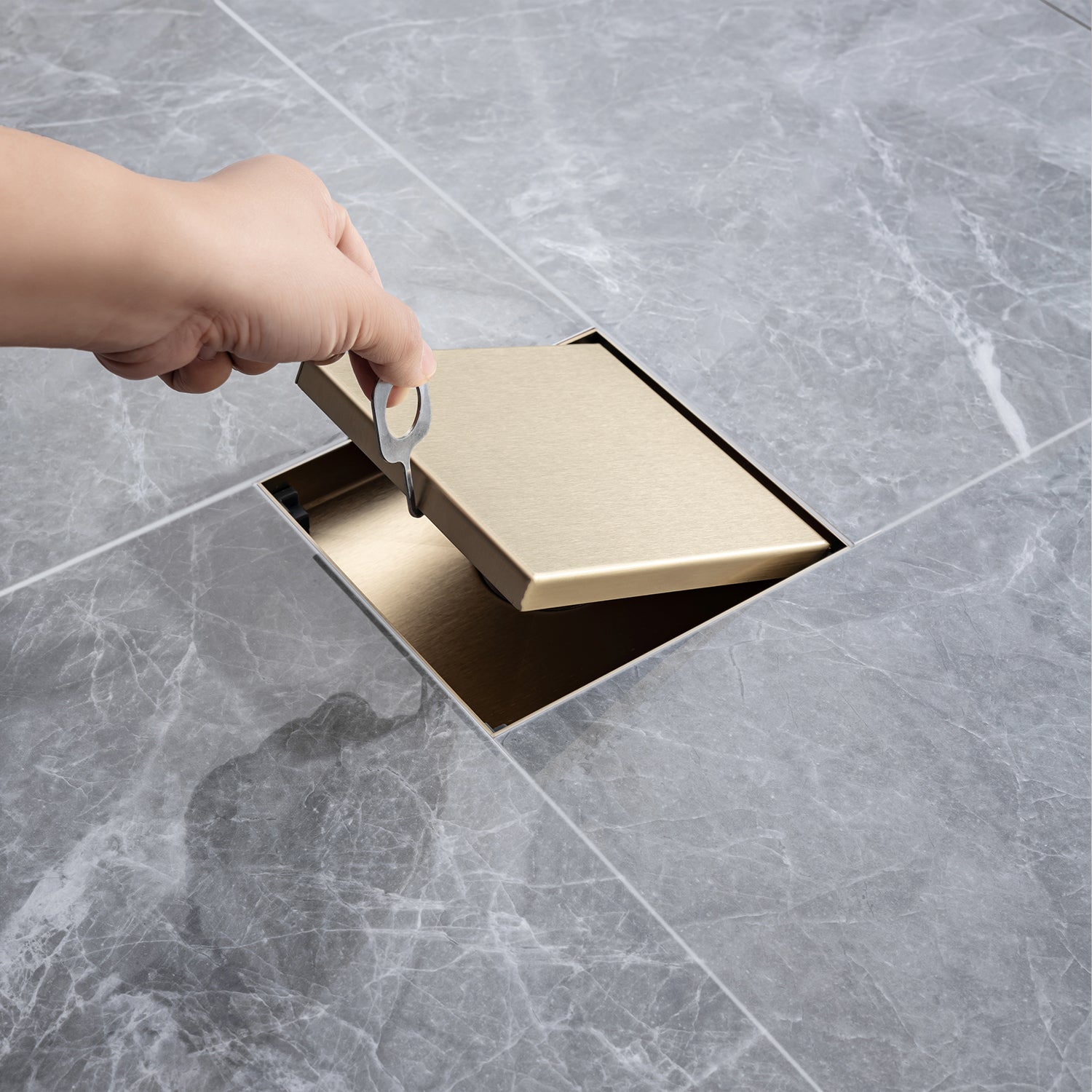 6" Square Grid Shower Drain, Matte Black
