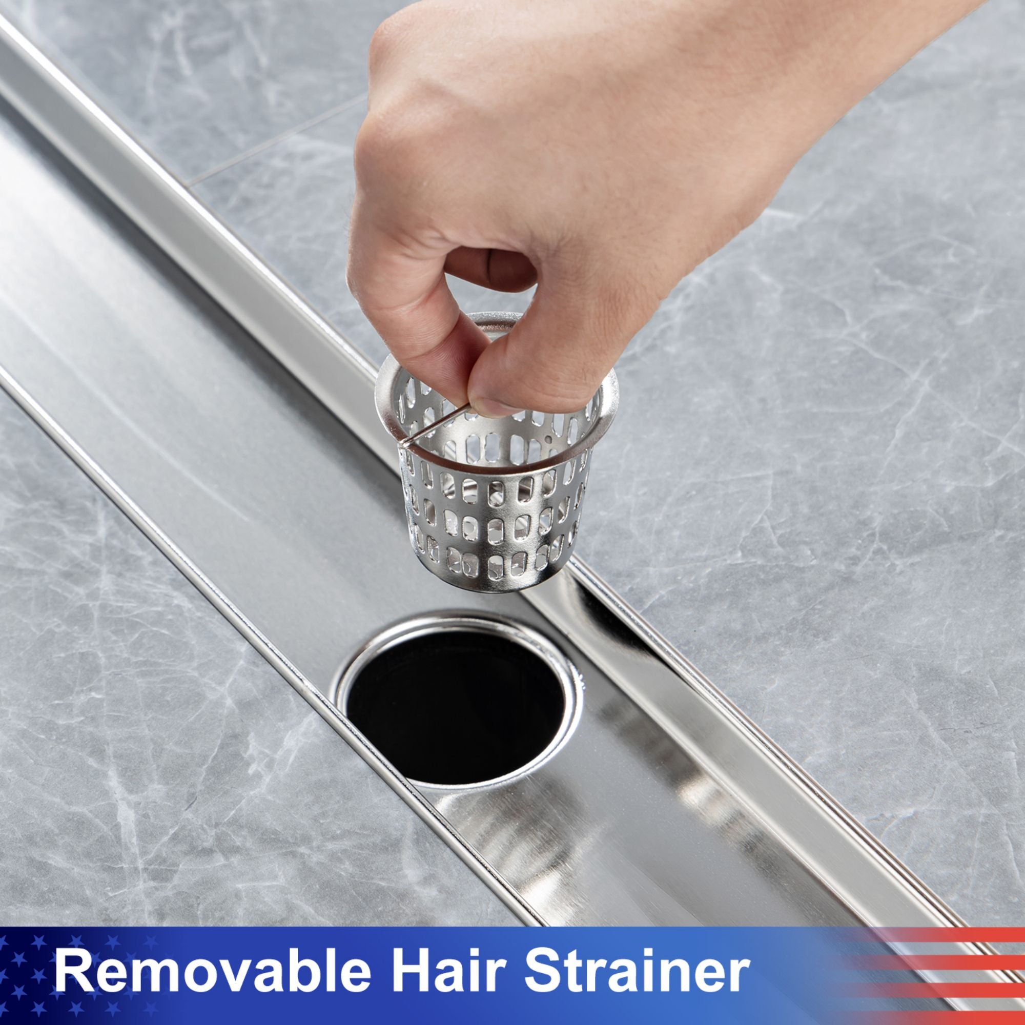 24" Linear Grid Shower Drain, Matte Black