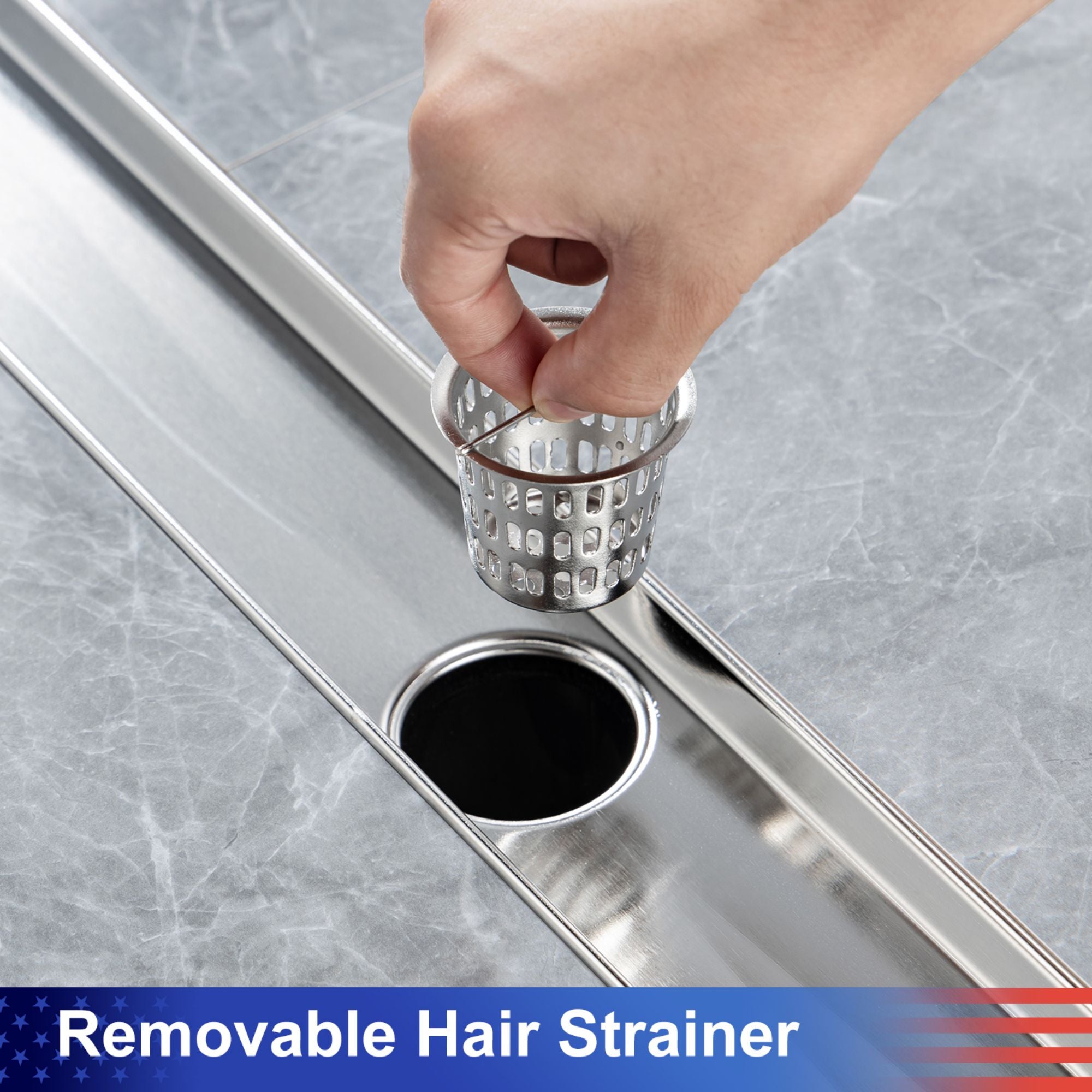 28" Linear Grid Shower Drain, Matte Black