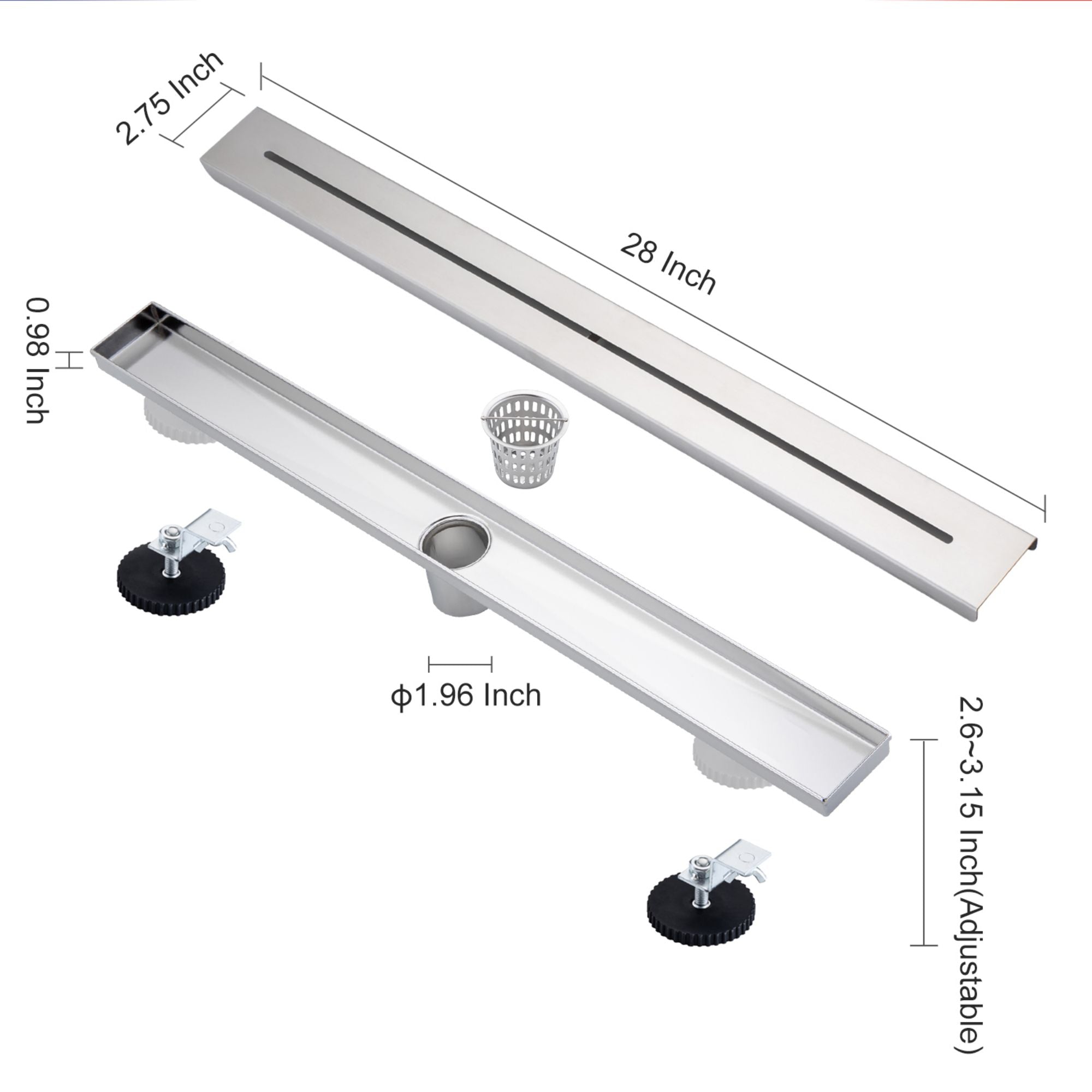 28" Linear Grid Shower Drain, Matte Black