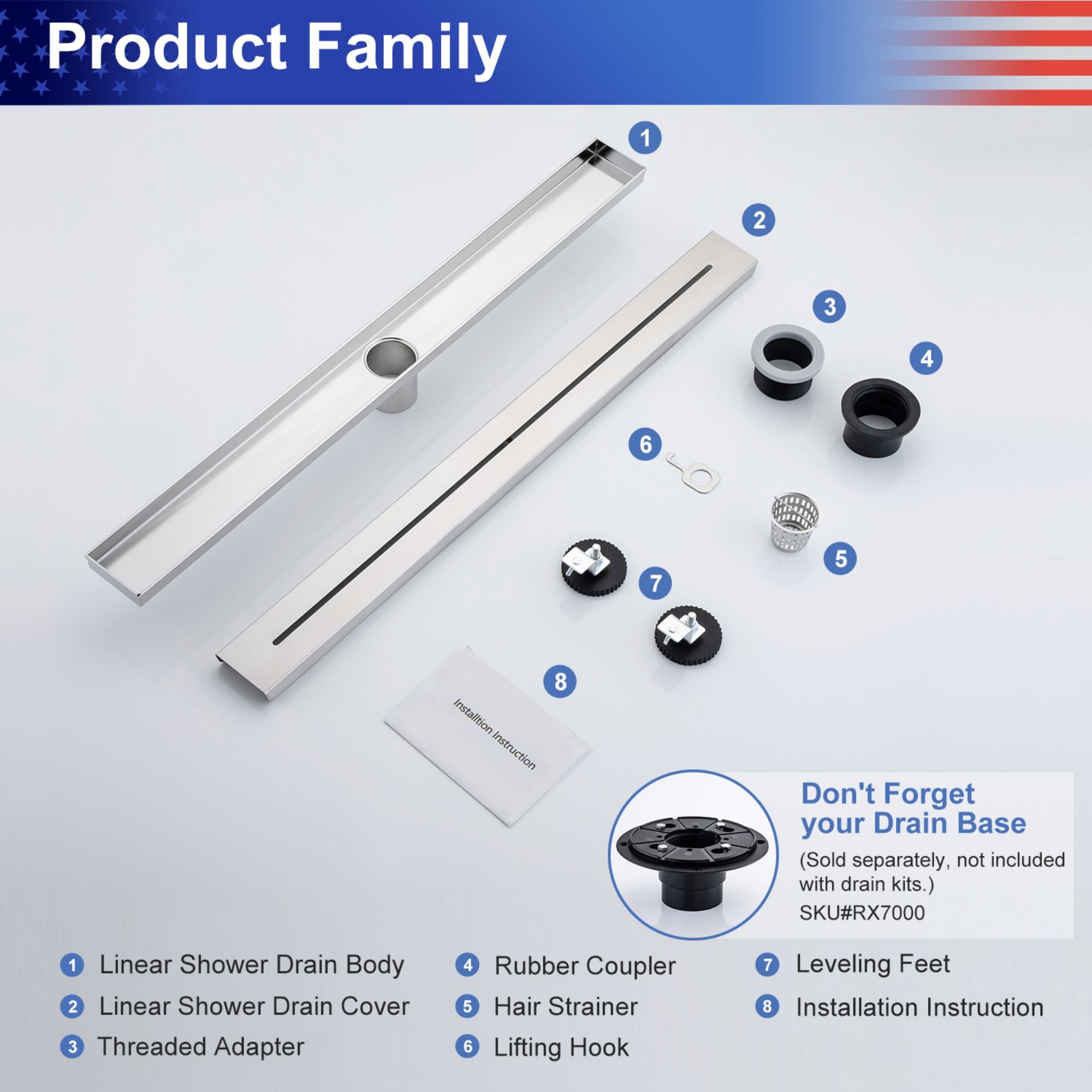 28" Linear Grid Shower Drain, Matte Black