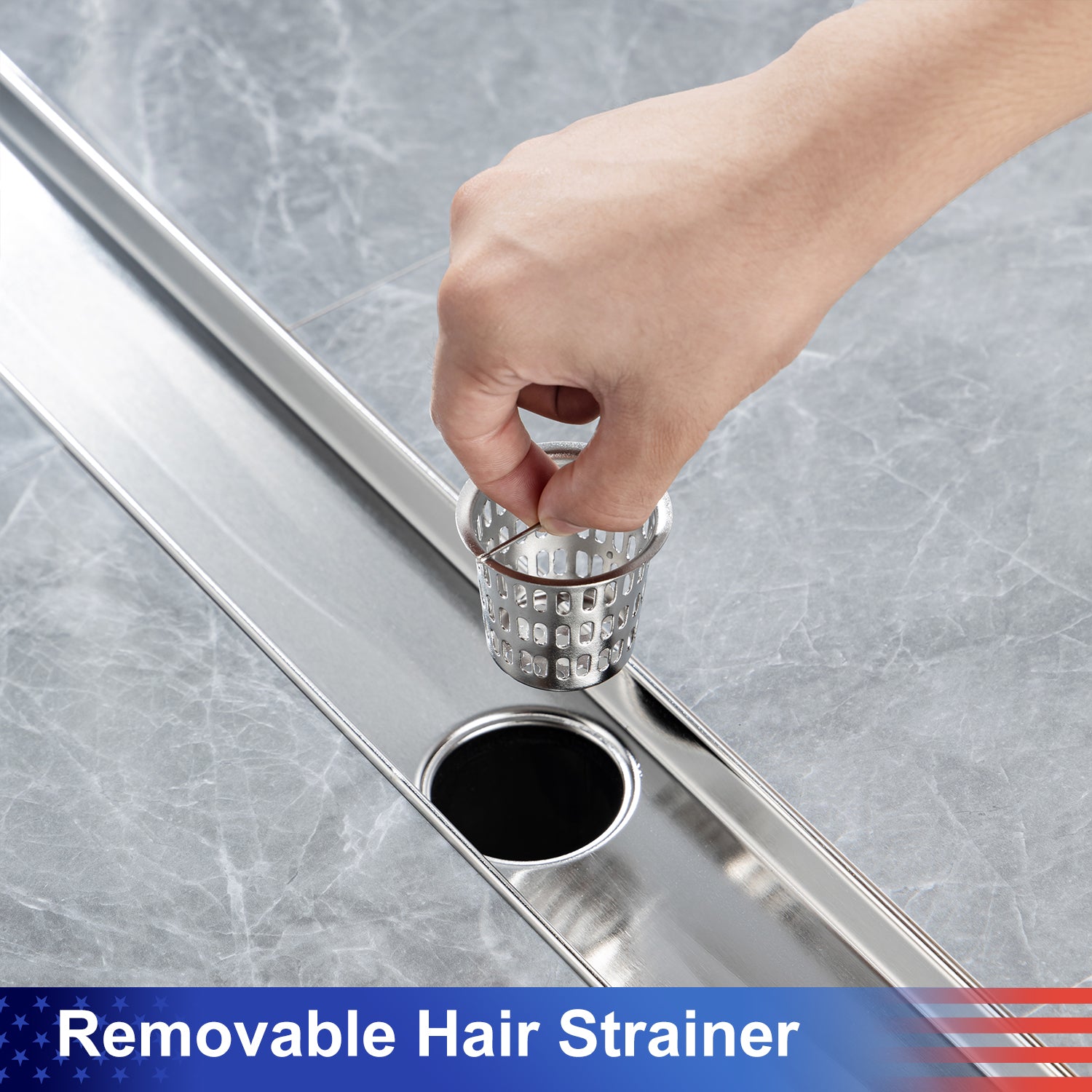 32" Linear Grid Shower Drain, Matte Black