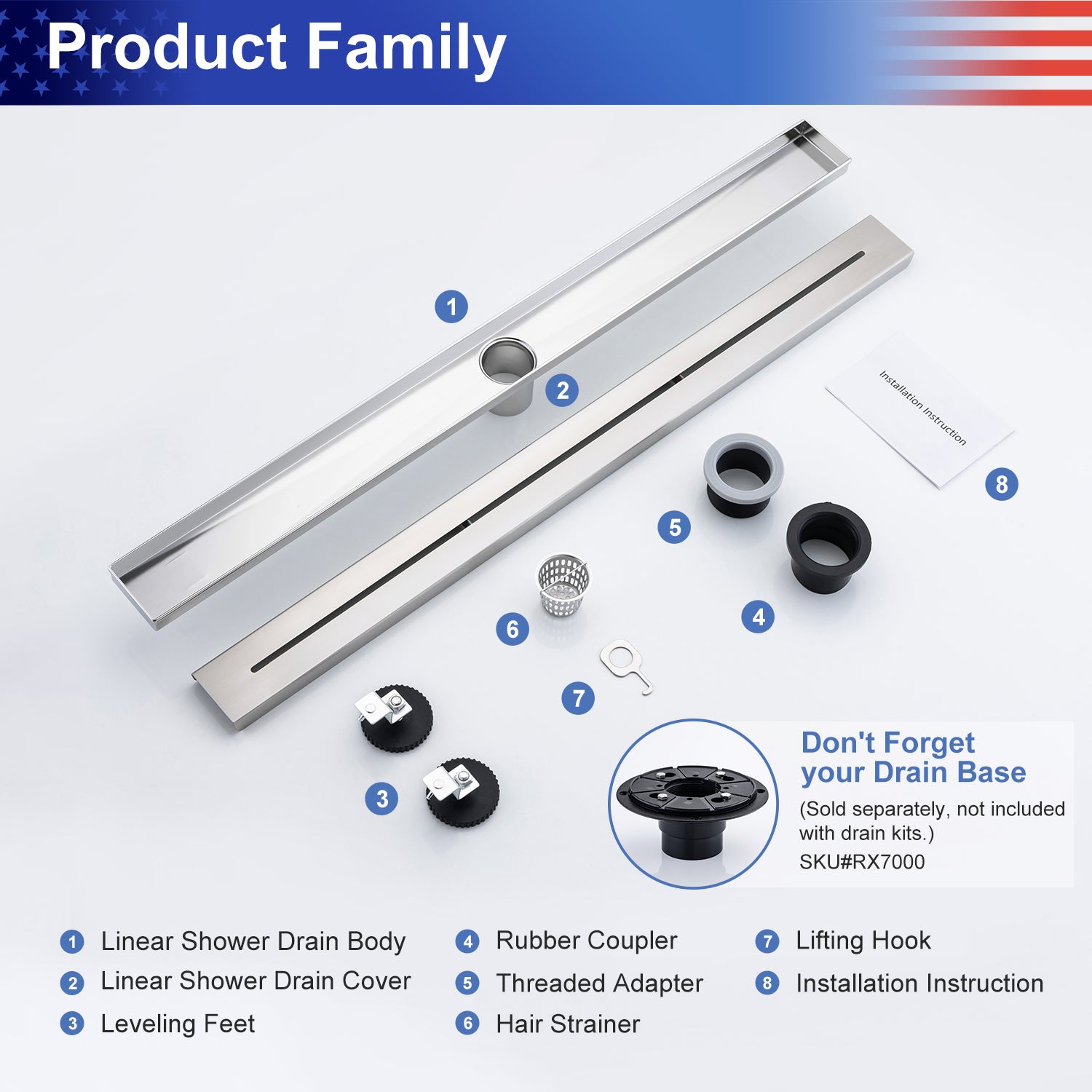 32" Linear Grid Shower Drain, Matte Black