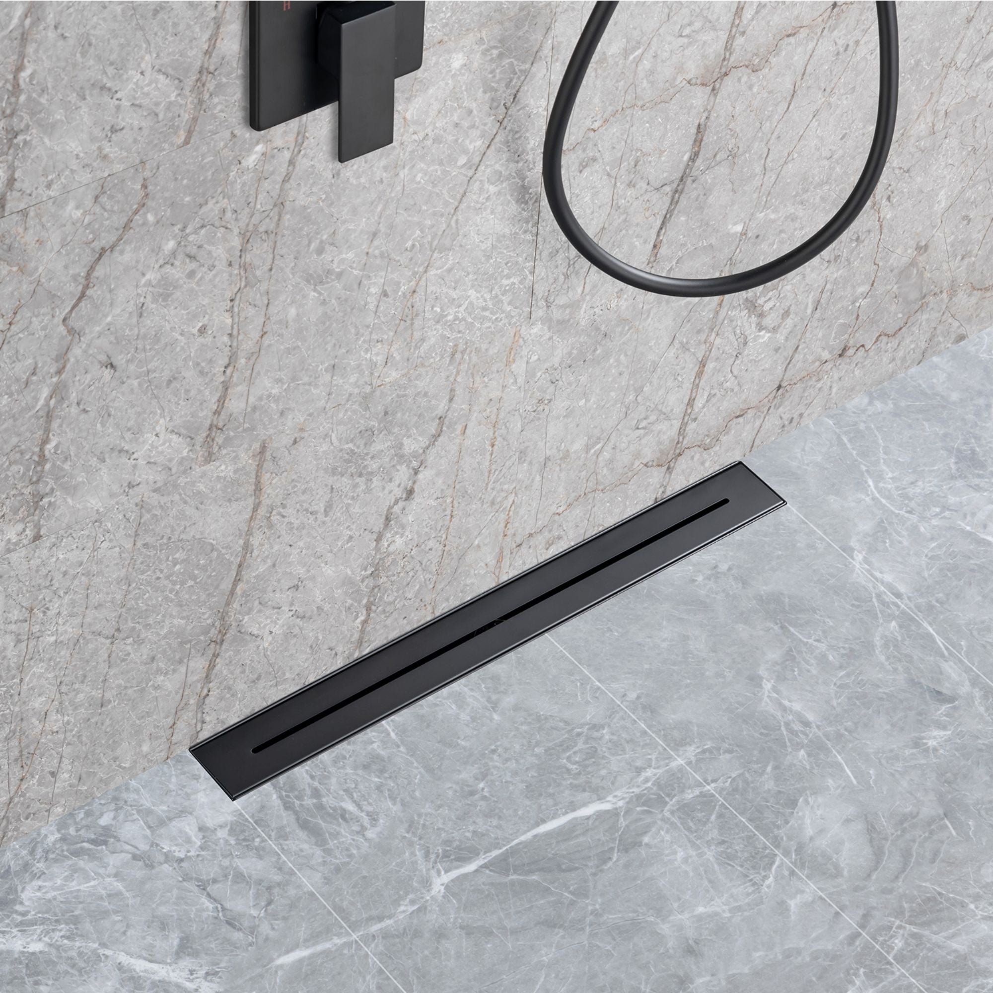 24" Linear Grid Shower Drain, Matte Black