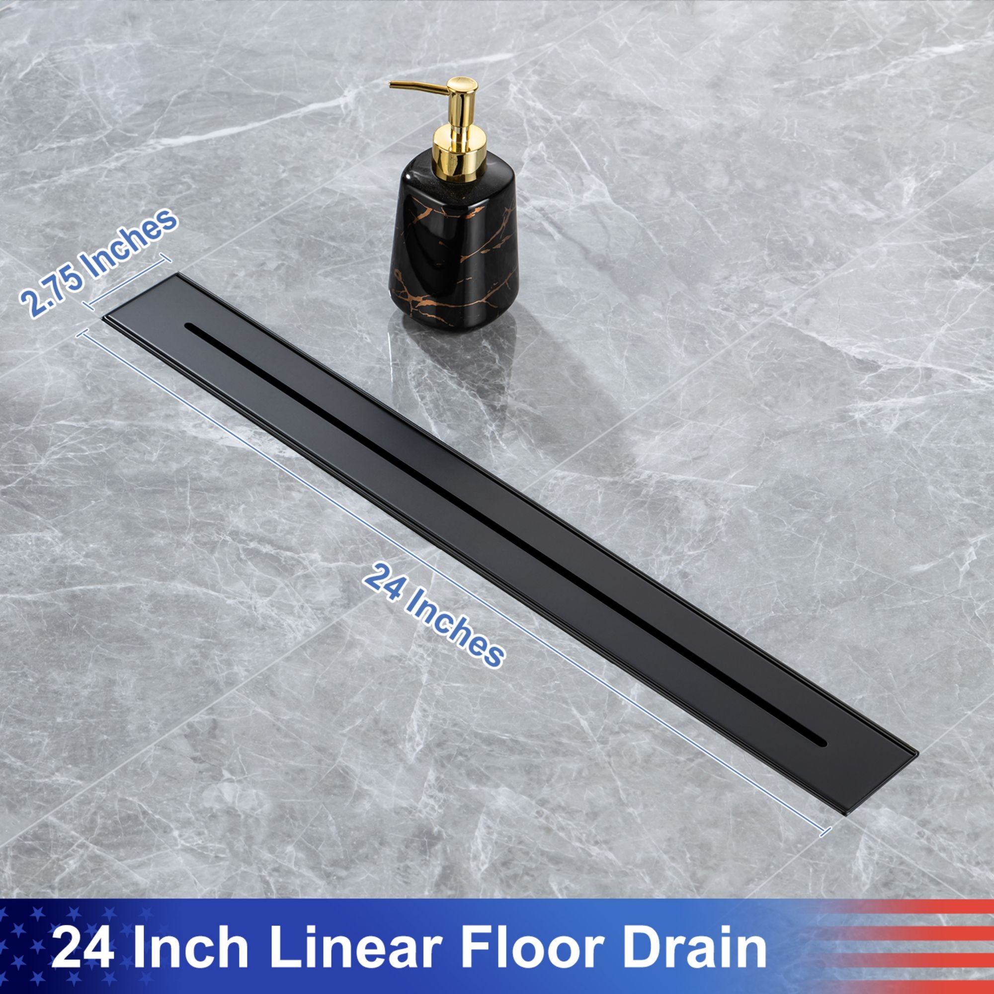 24" Linear Grid Shower Drain, Matte Black