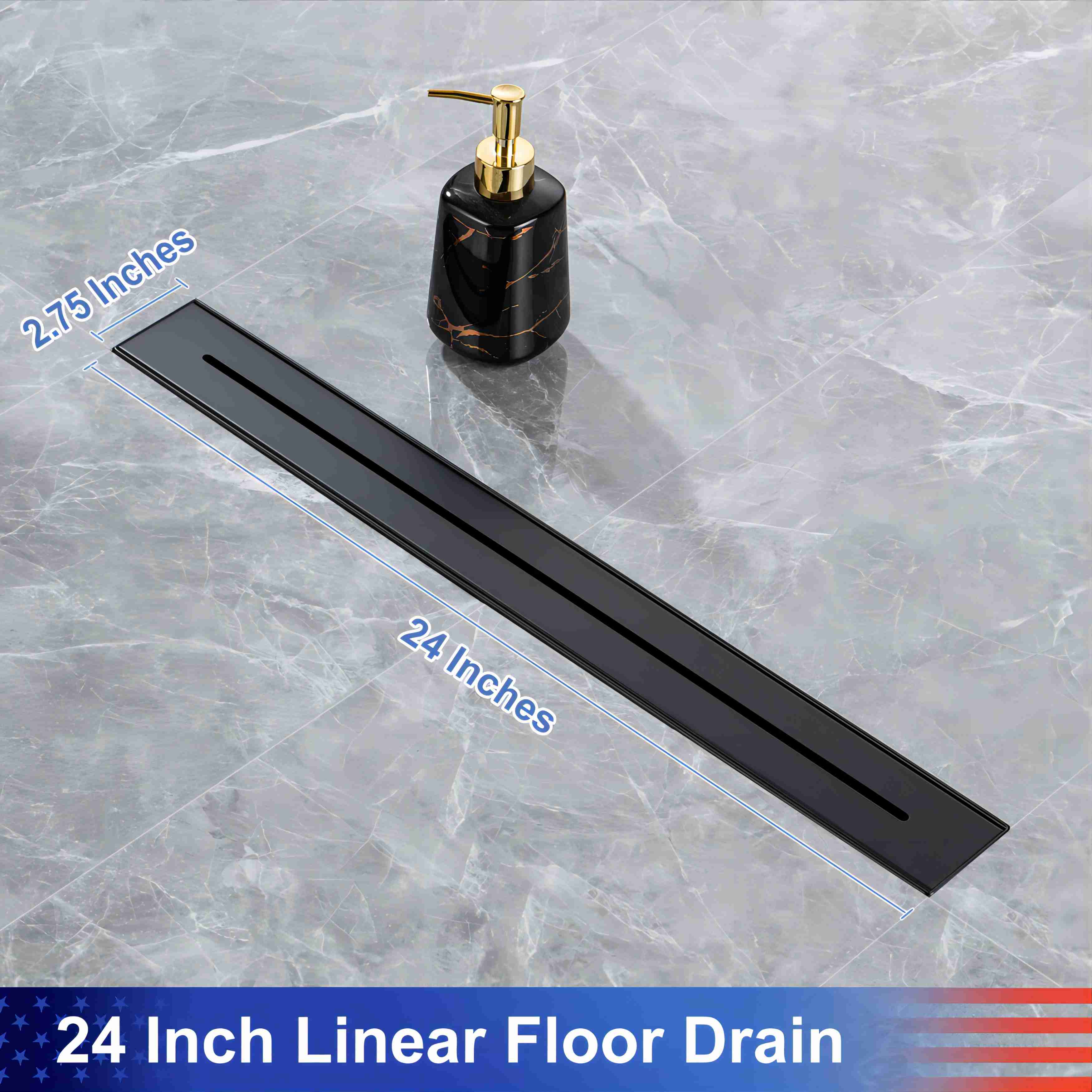 24" Linear Grid Shower Drain, Matte Black