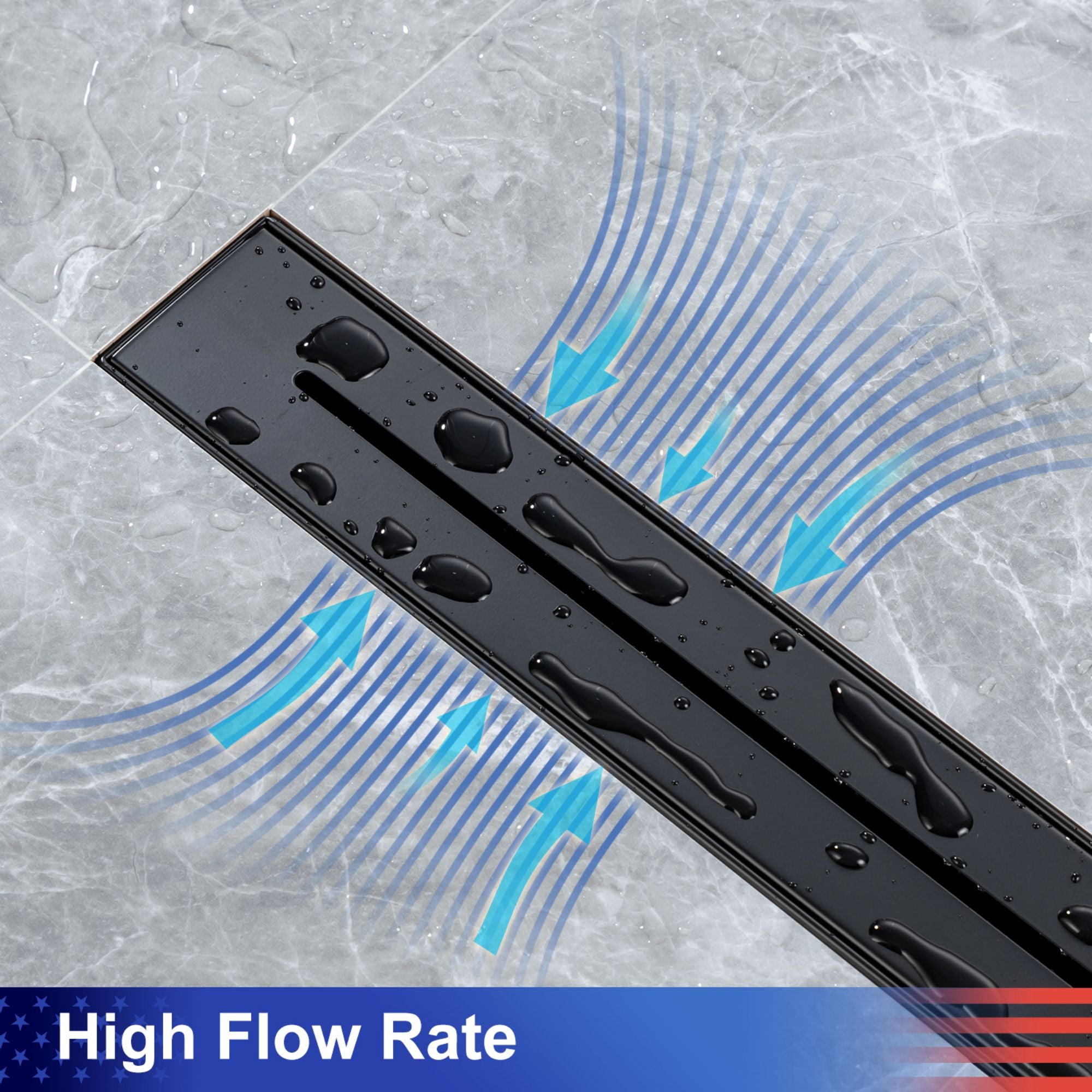 24" Linear Grid Shower Drain, Matte Black