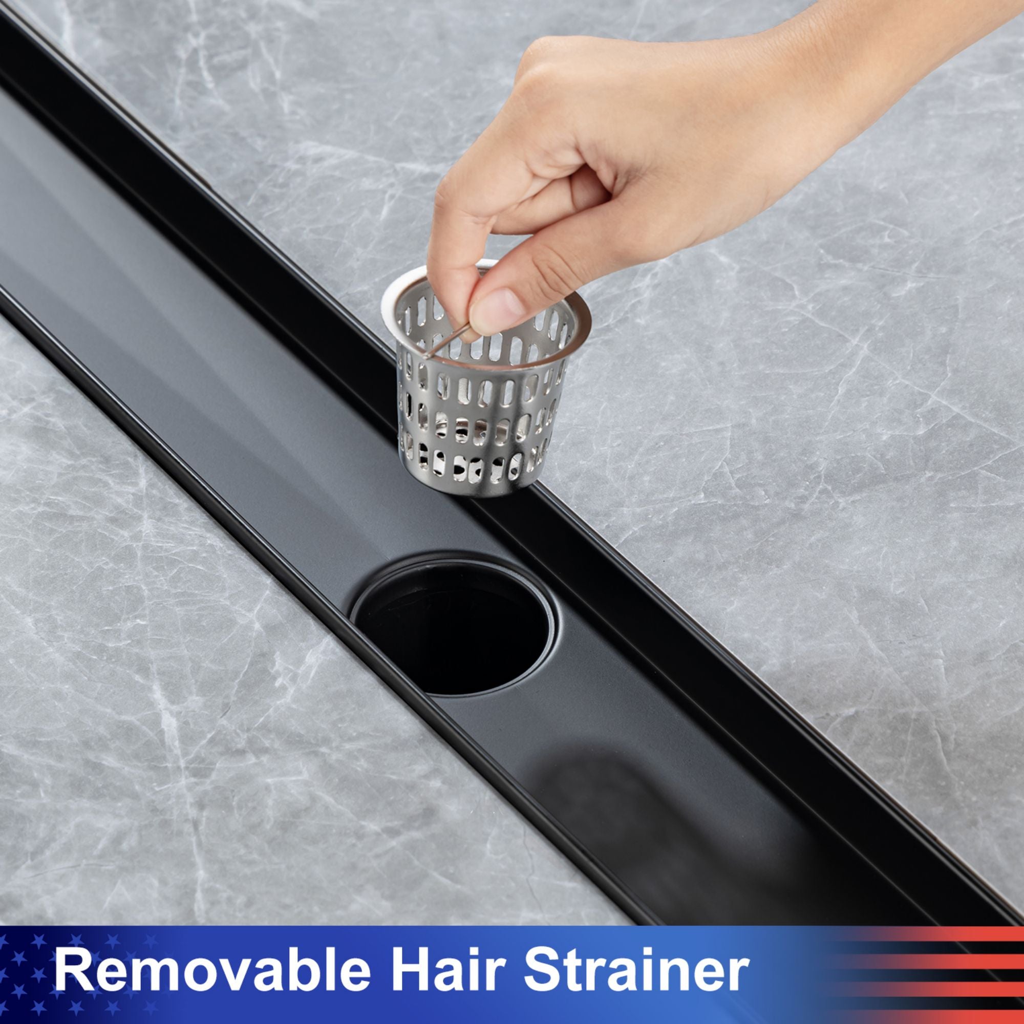 24" Linear Grid Shower Drain, Matte Black