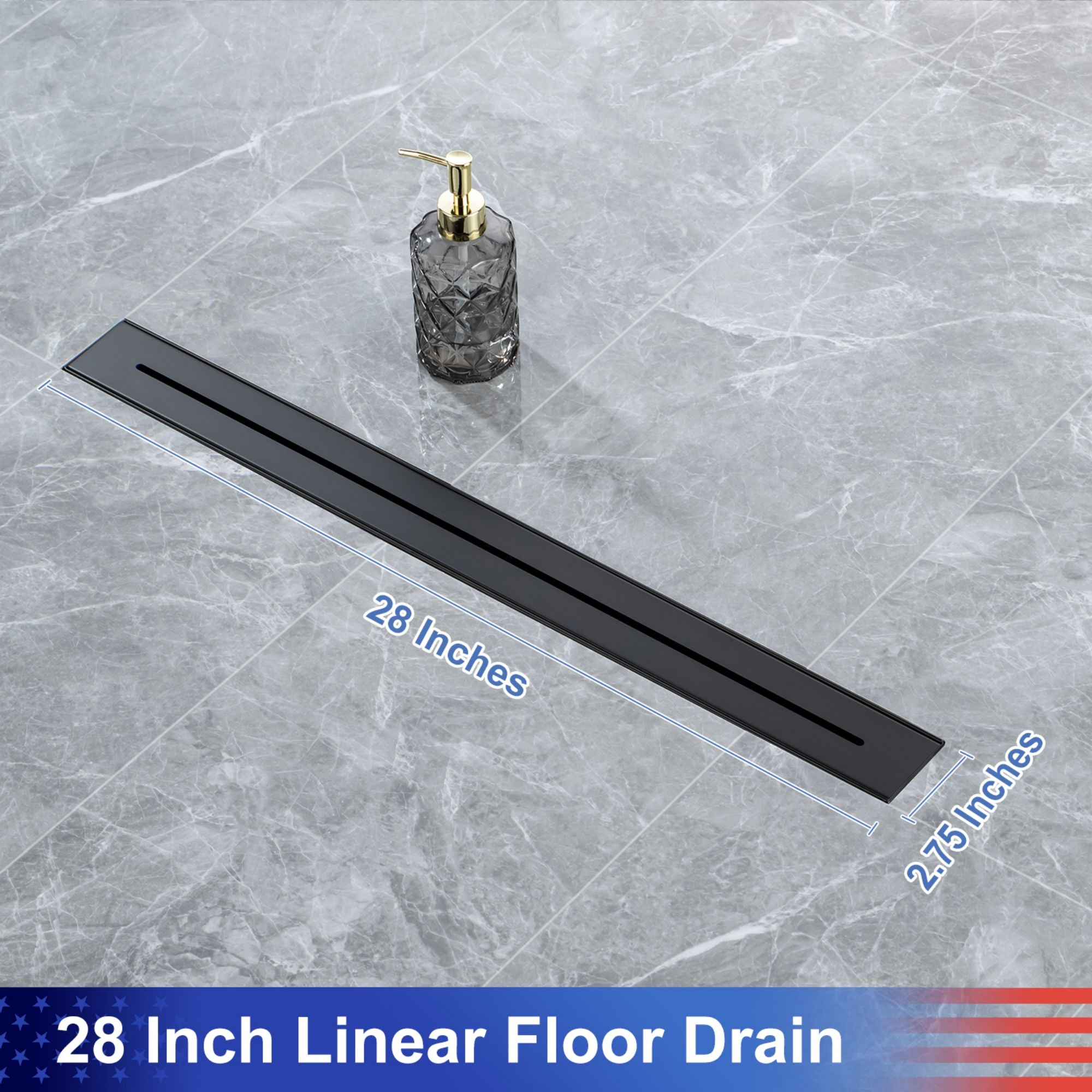 28" Linear Grid Shower Drain, Matte Black