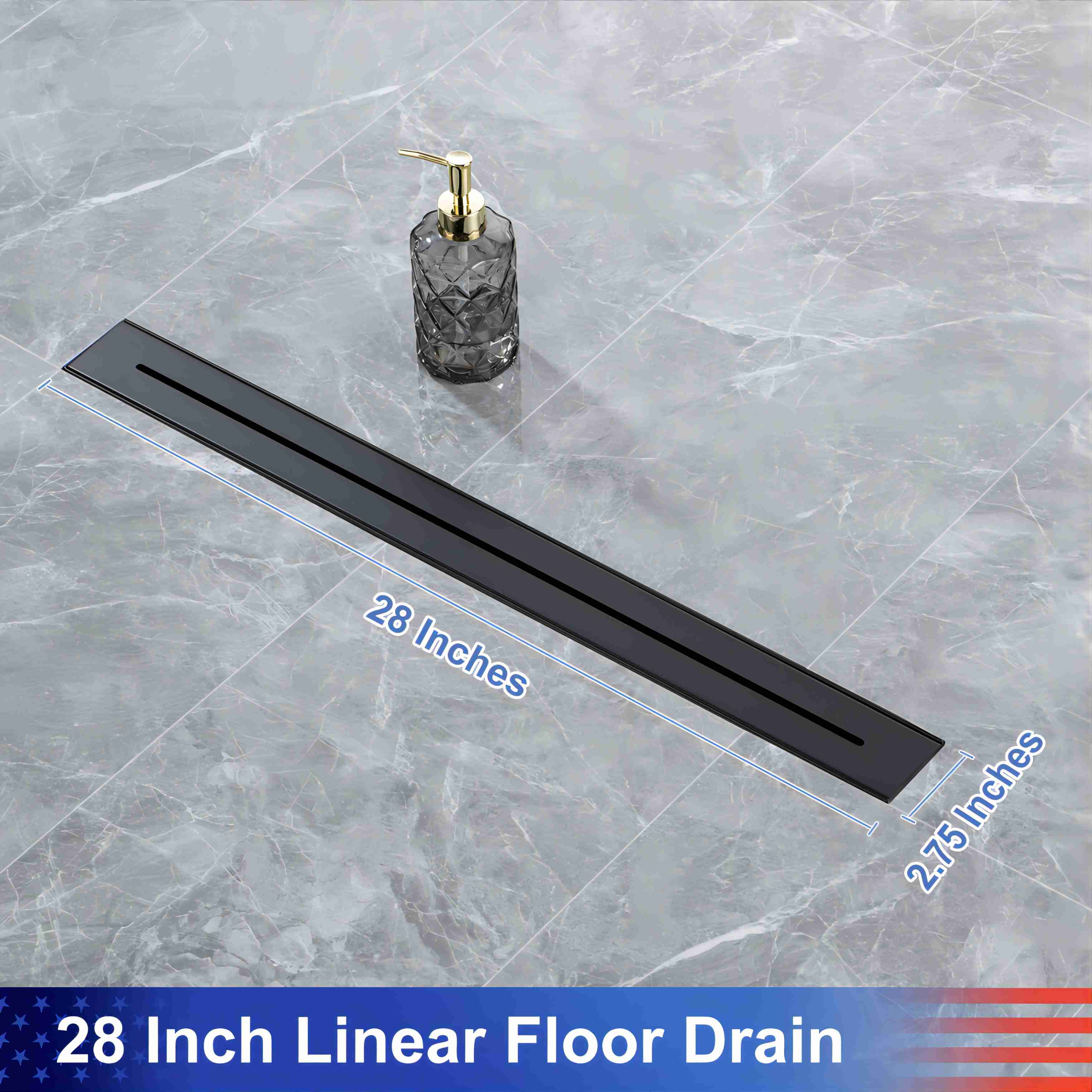 28" Linear Grid Shower Drain, Matte Black