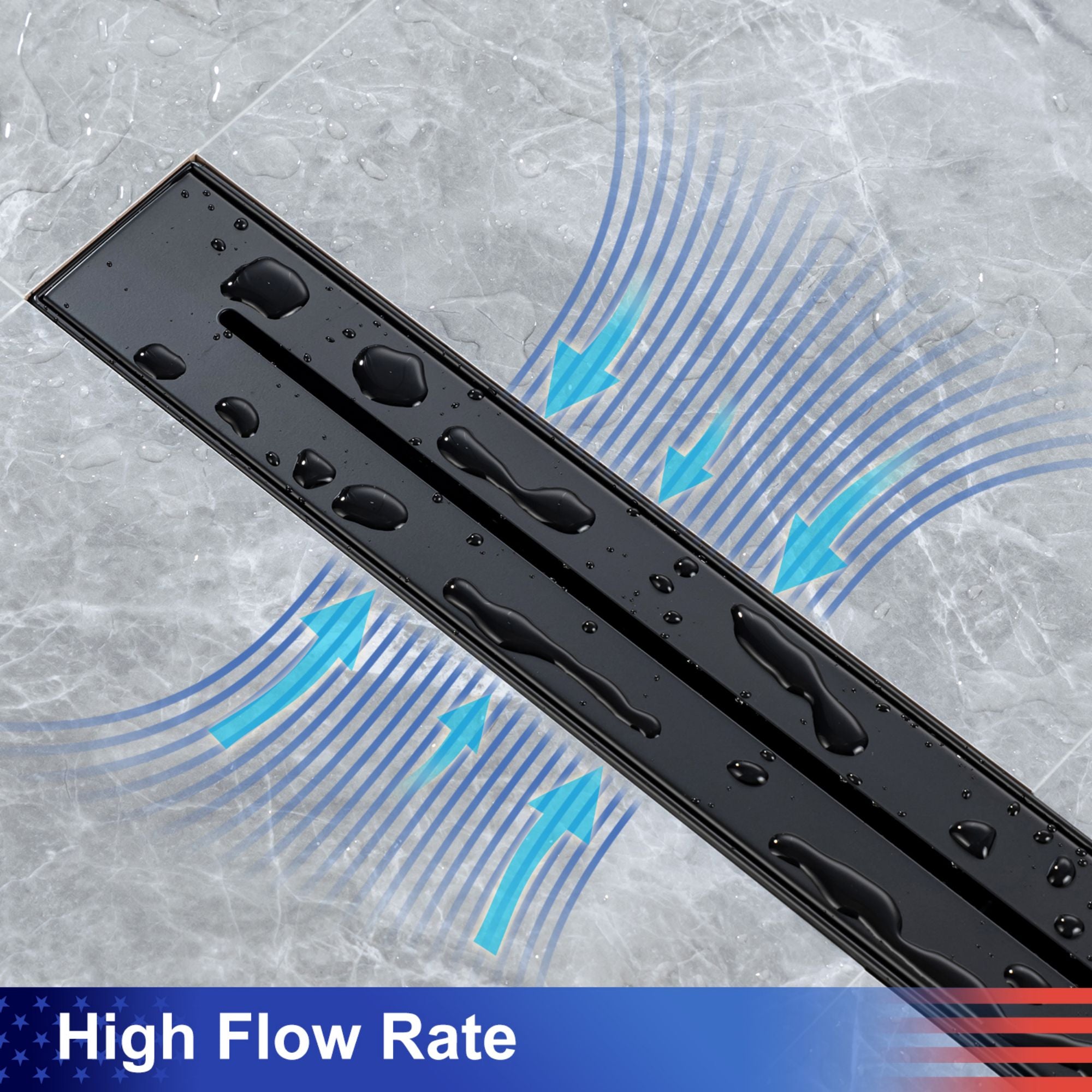 28" Linear Grid Shower Drain, Matte Black