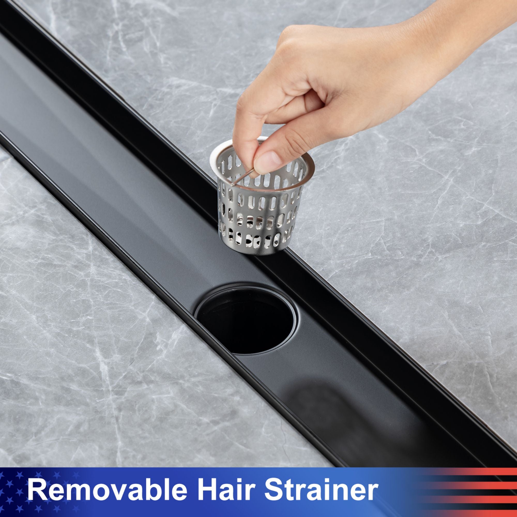 28" Linear Grid Shower Drain, Matte Black