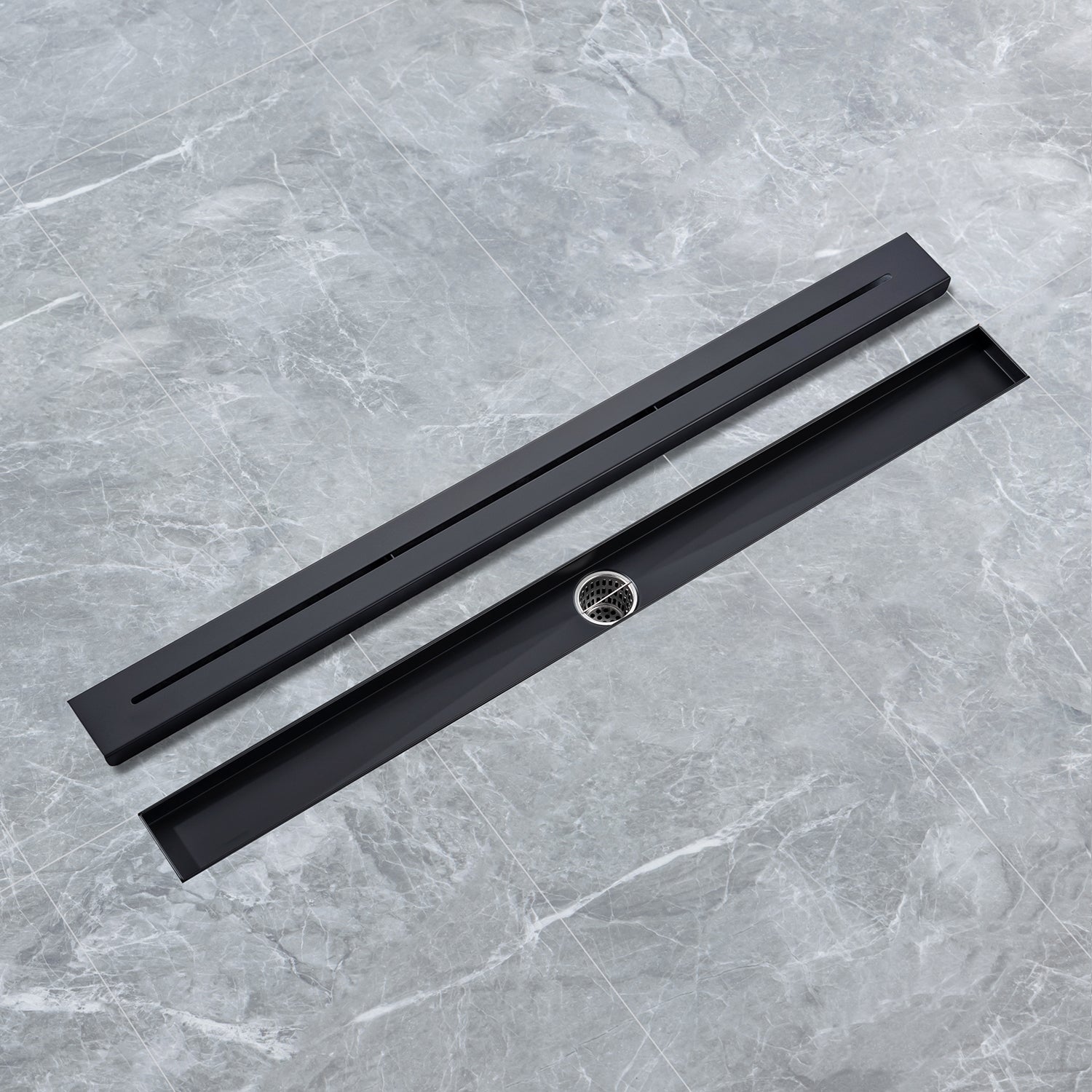 32" Linear Grid Shower Drain, Matte Black