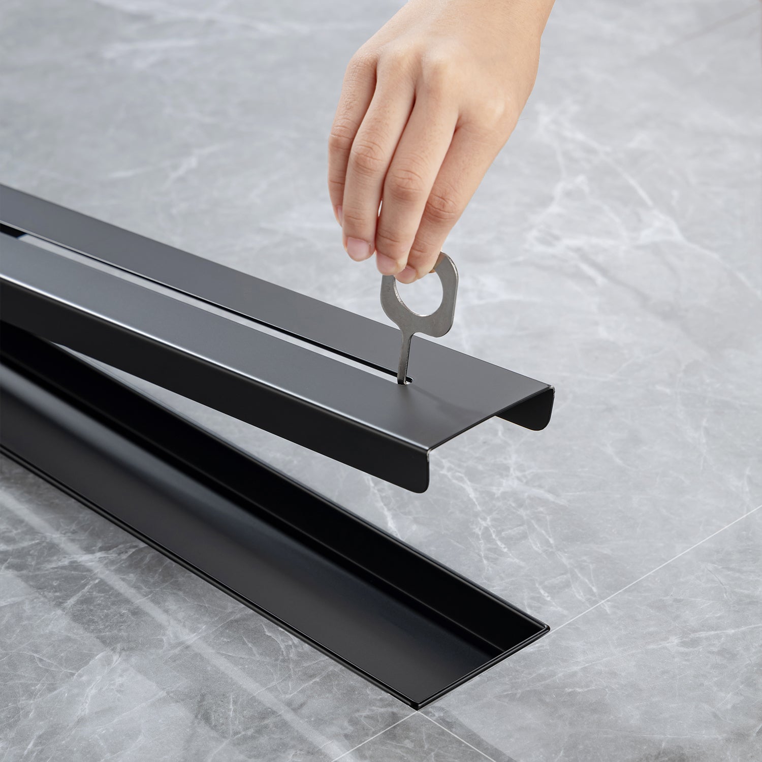 32" Linear Grid Shower Drain, Matte Black