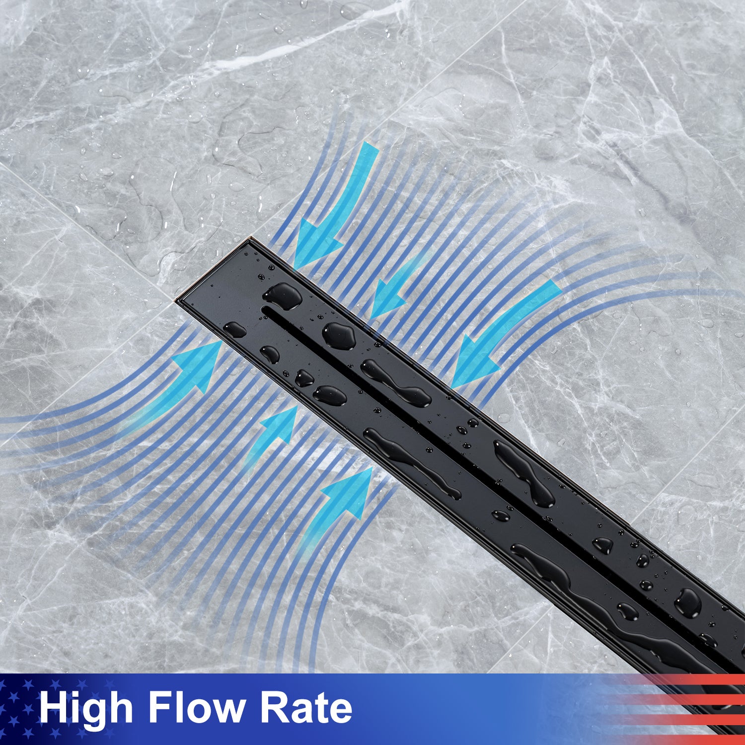 32" Linear Grid Shower Drain, Matte Black