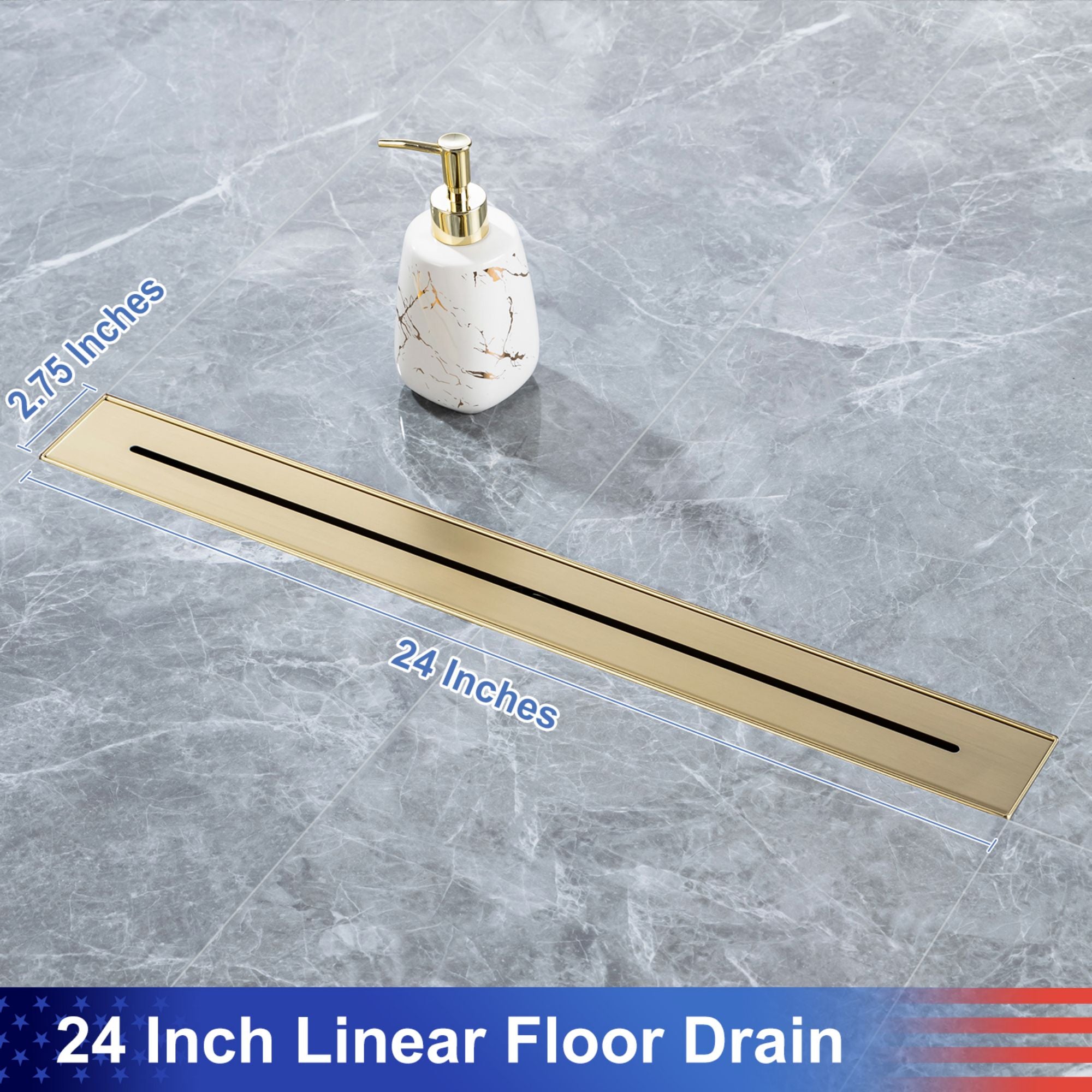 24" Linear Grid Shower Drain, Matte Black